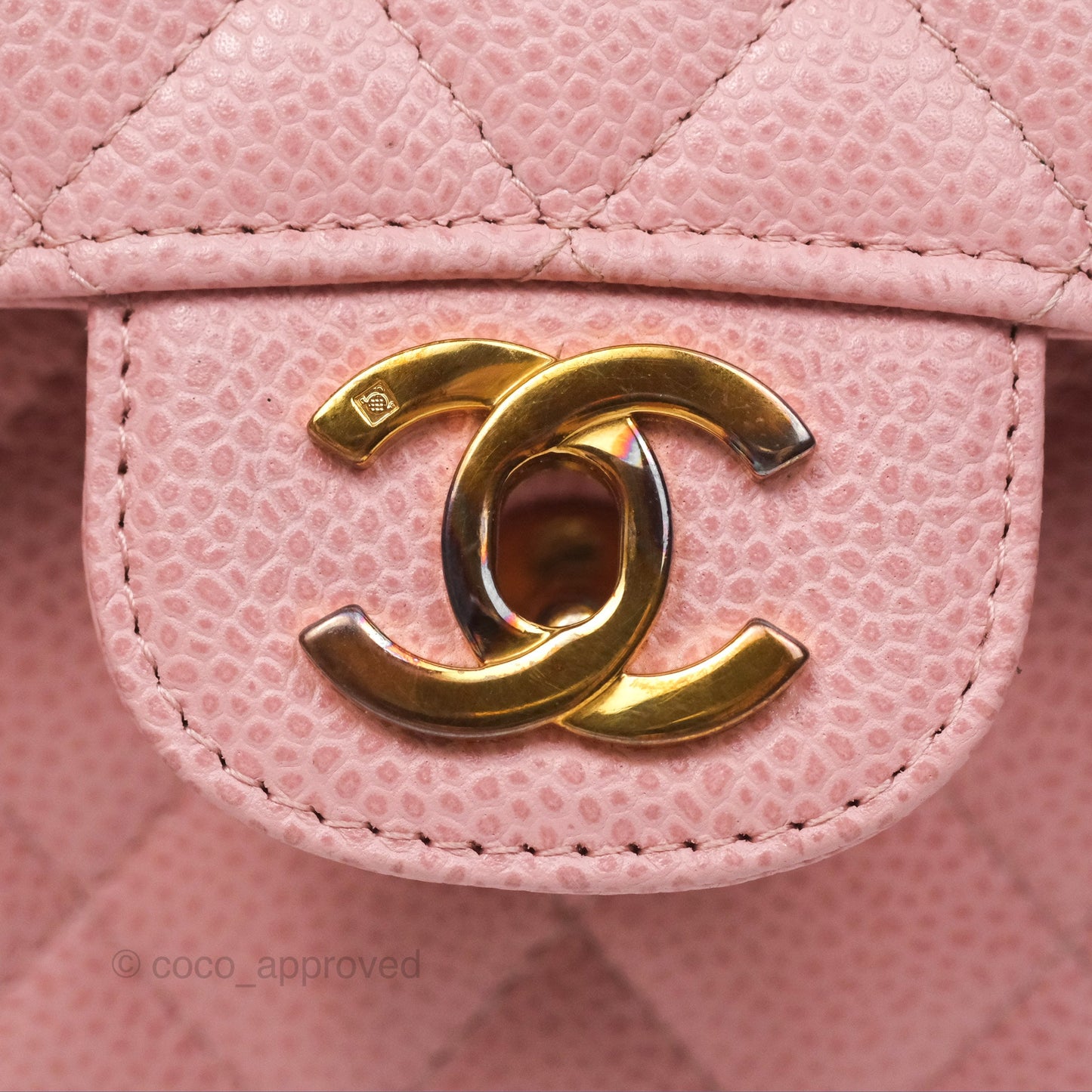Chanel Vintage Classic M/L Medium Flap Quilted Sakura Pink Caviar 24K Gold Hardware