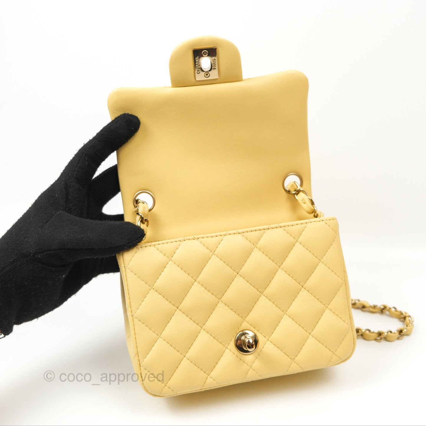 Chanel Quilted Mini Square Yellow Lambskin Gold Hardware