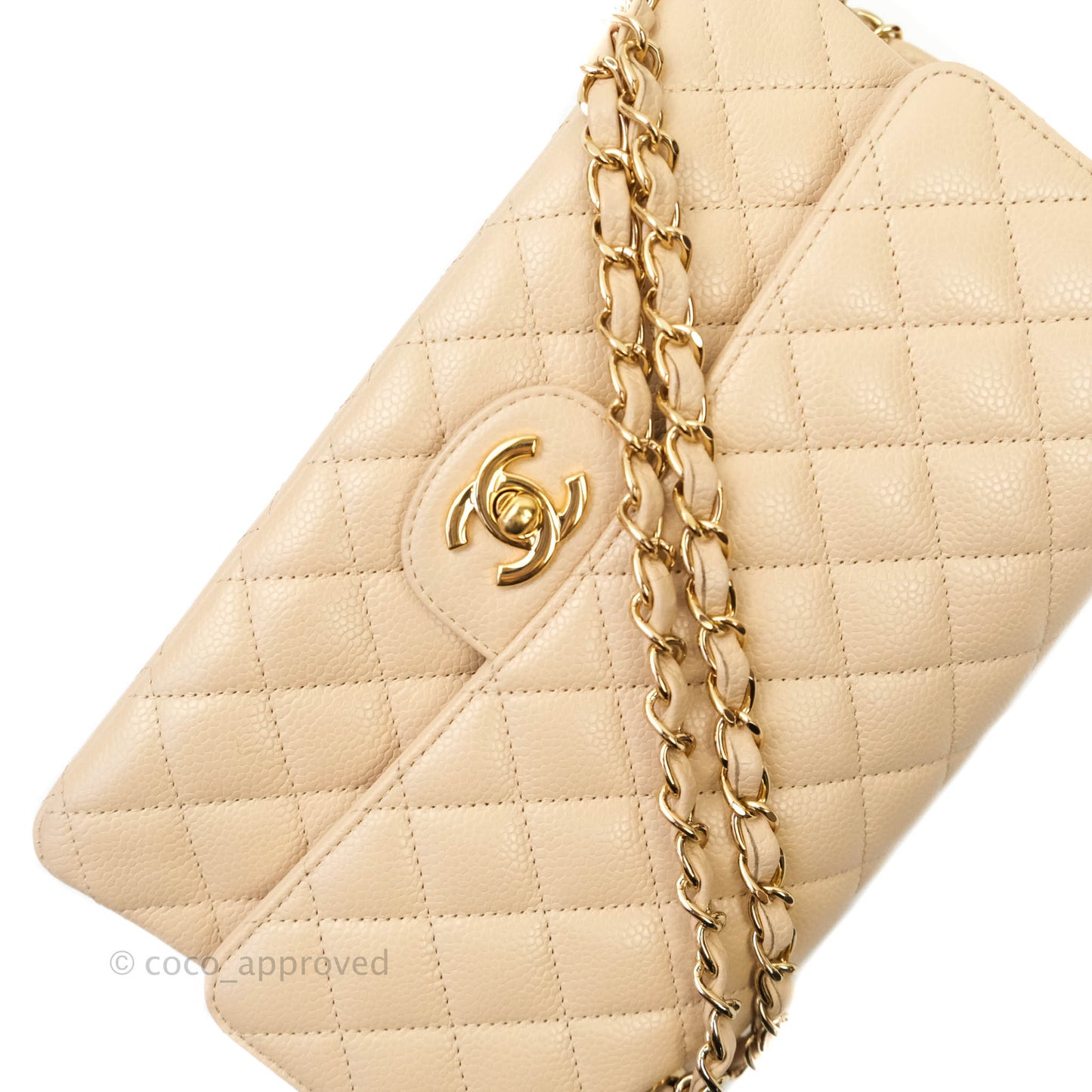 Chanel Classic M/L Medium Double Flap Beige Caviar Gold Hardware