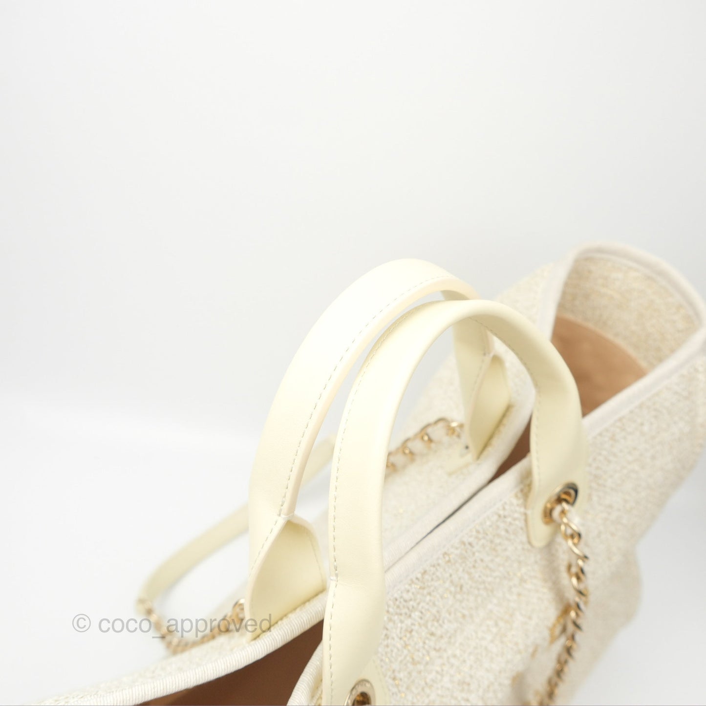 Chanel Large Deauville Ivory/Gold Canvas Gold Hardware