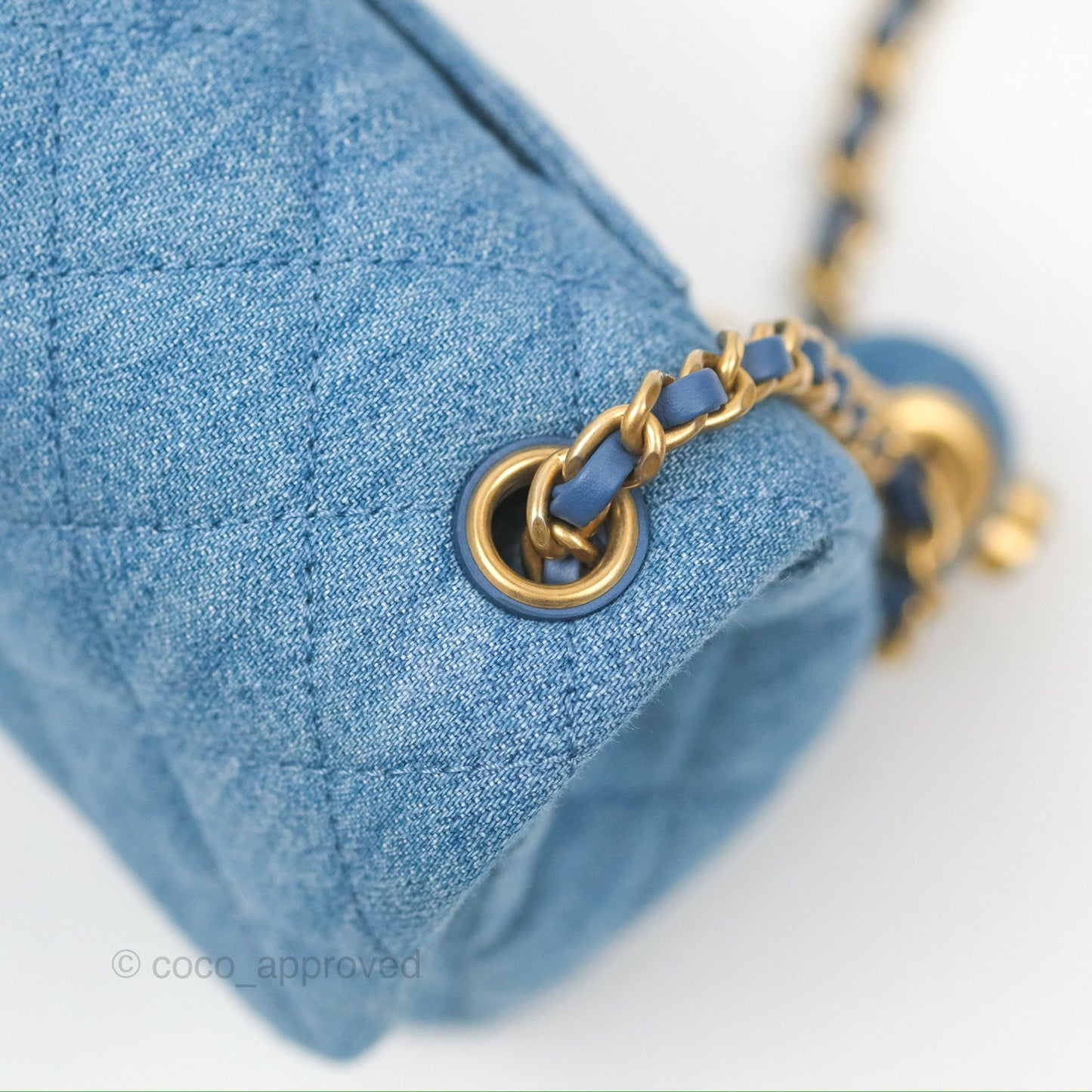 Chanel Mini Rectangular Pearl Crush Quilted Denim Aged Gold Hardware 22C