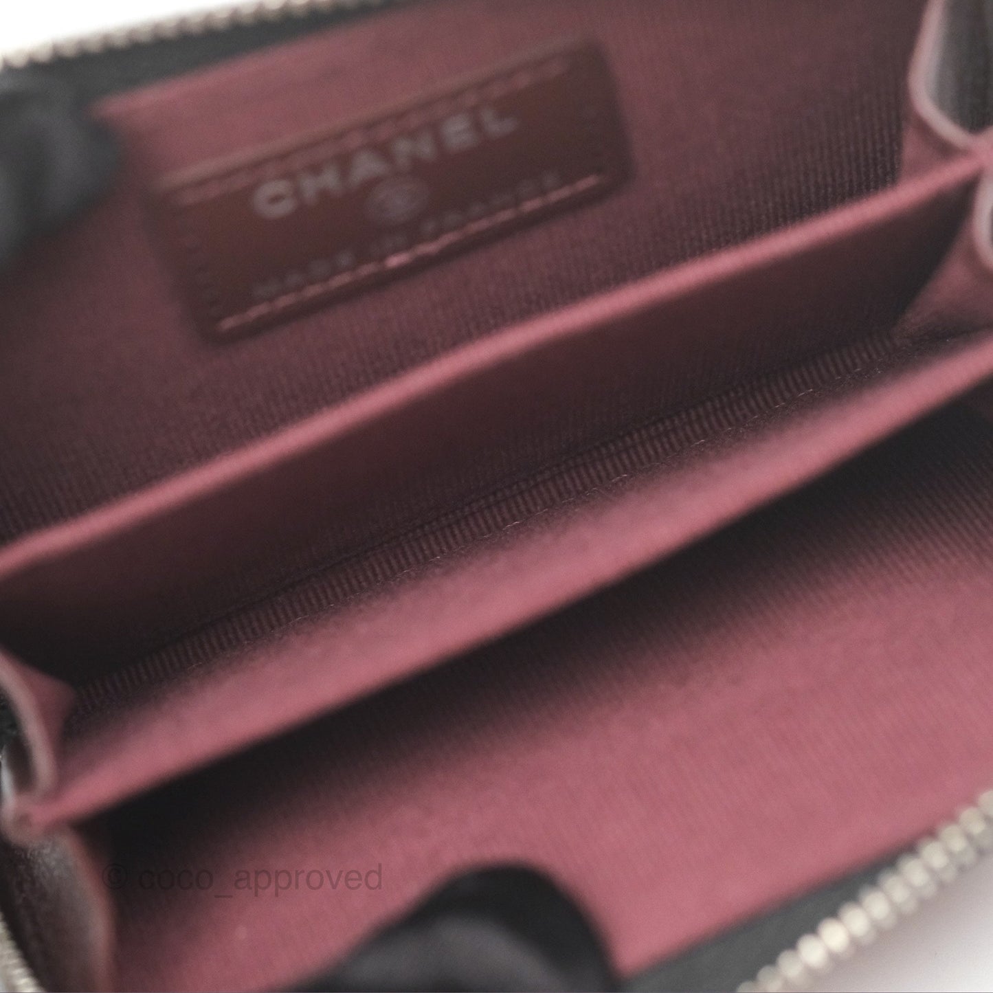 Chanel Quilted Zip Card Holder Black Caviar Silver Hardware