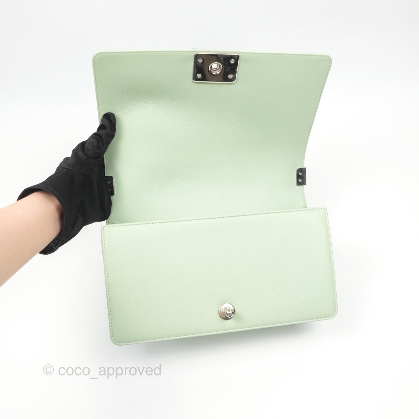 Chanel Medium Chevron Boy Mint Green Calfskin Silver Hardware