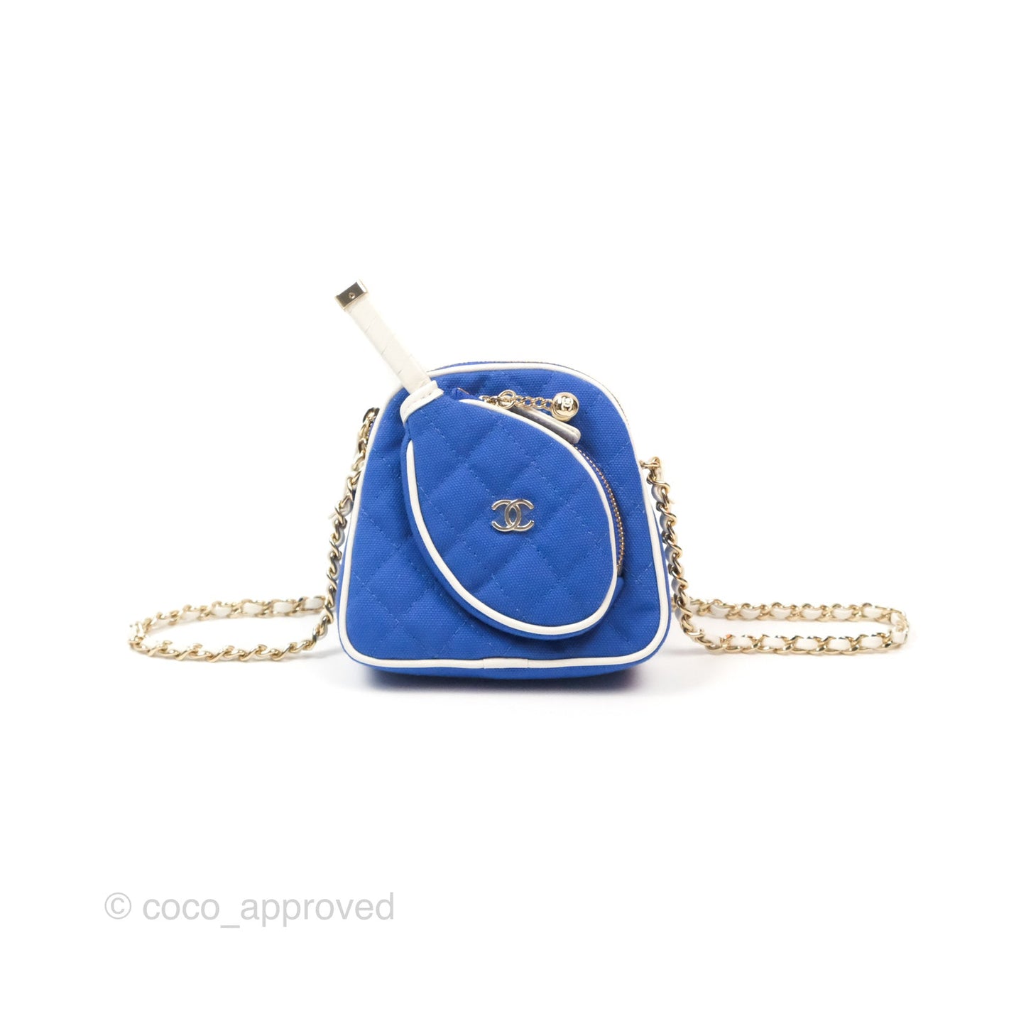 Chanel Mini Tennis Racket Clutch with Chain Blue White Cotton 23C