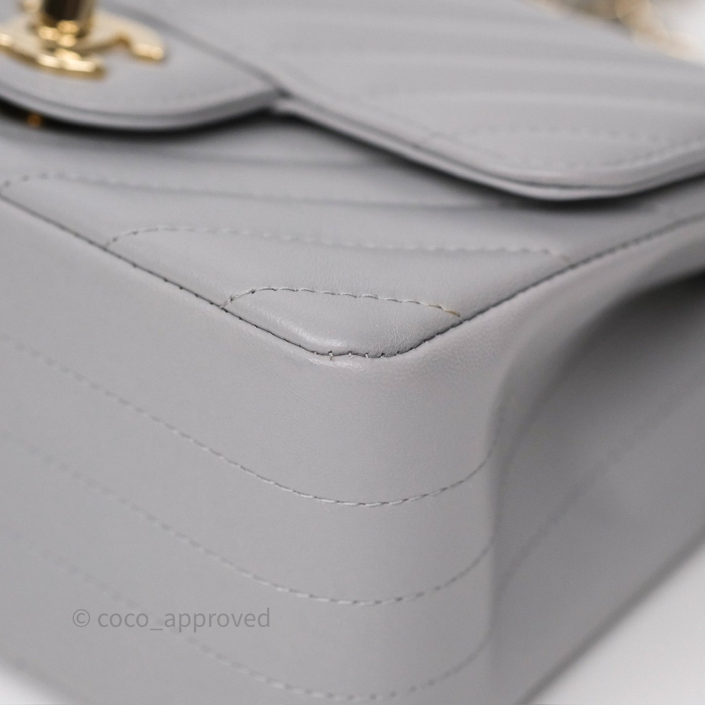 Chanel Mini Square Flap Chevron Grey Lambskin Gold Hardware