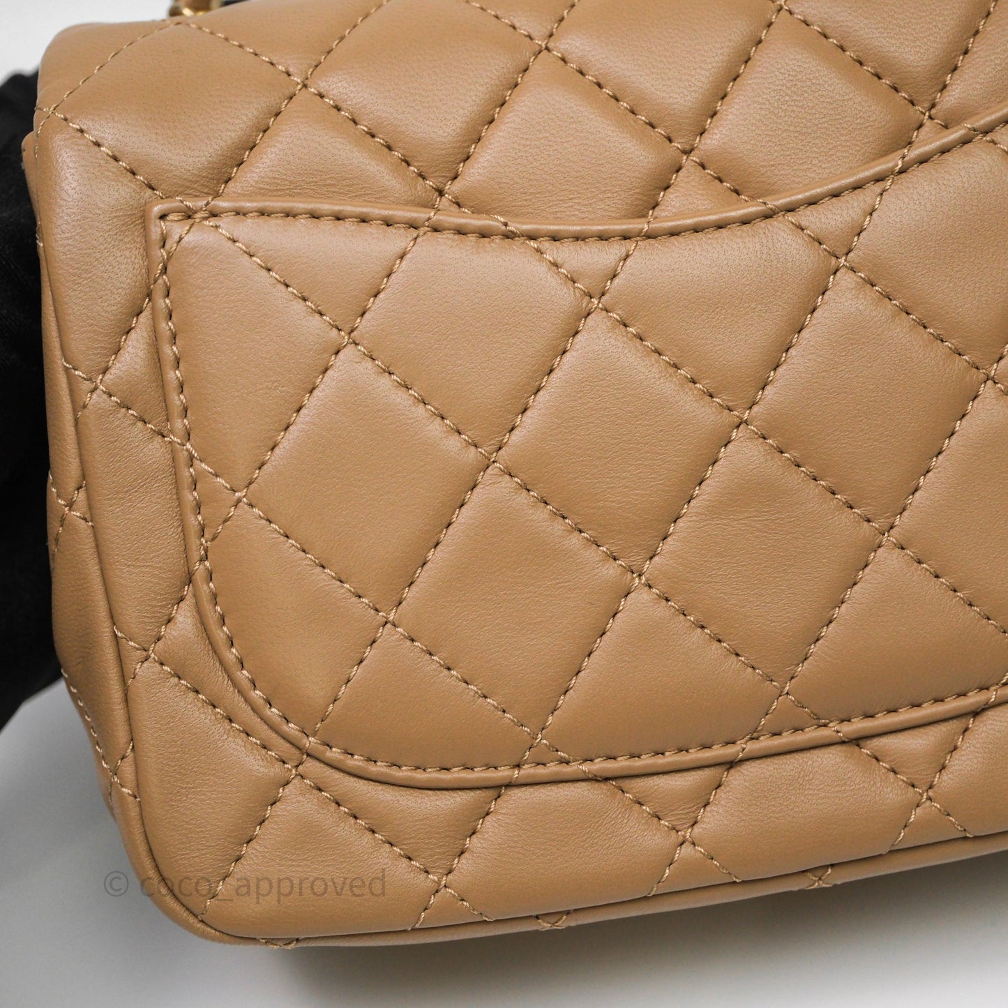 Chanel Pearl Crush Mini Square Quilted Beige Lambskin Aged Gold Hardware