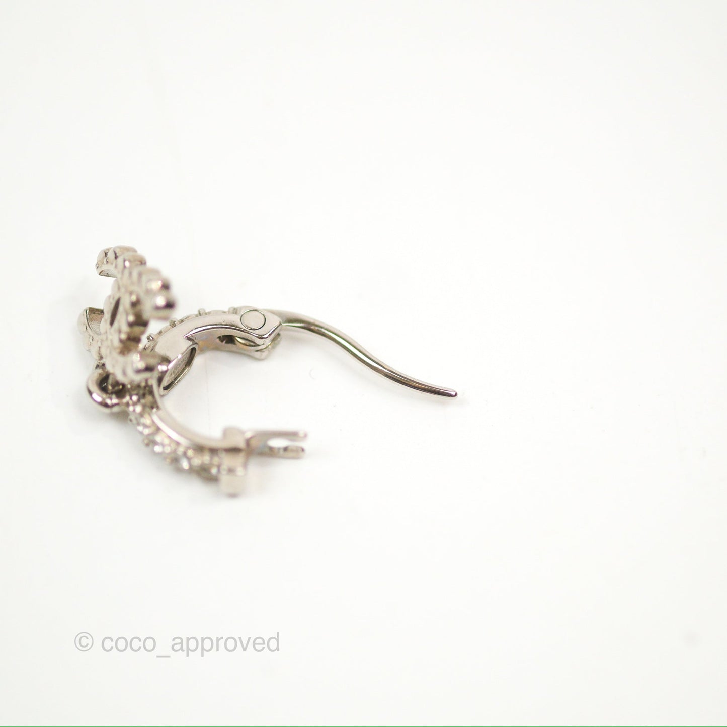Chanel CC Crystal Drop Earrings Silver Tone
