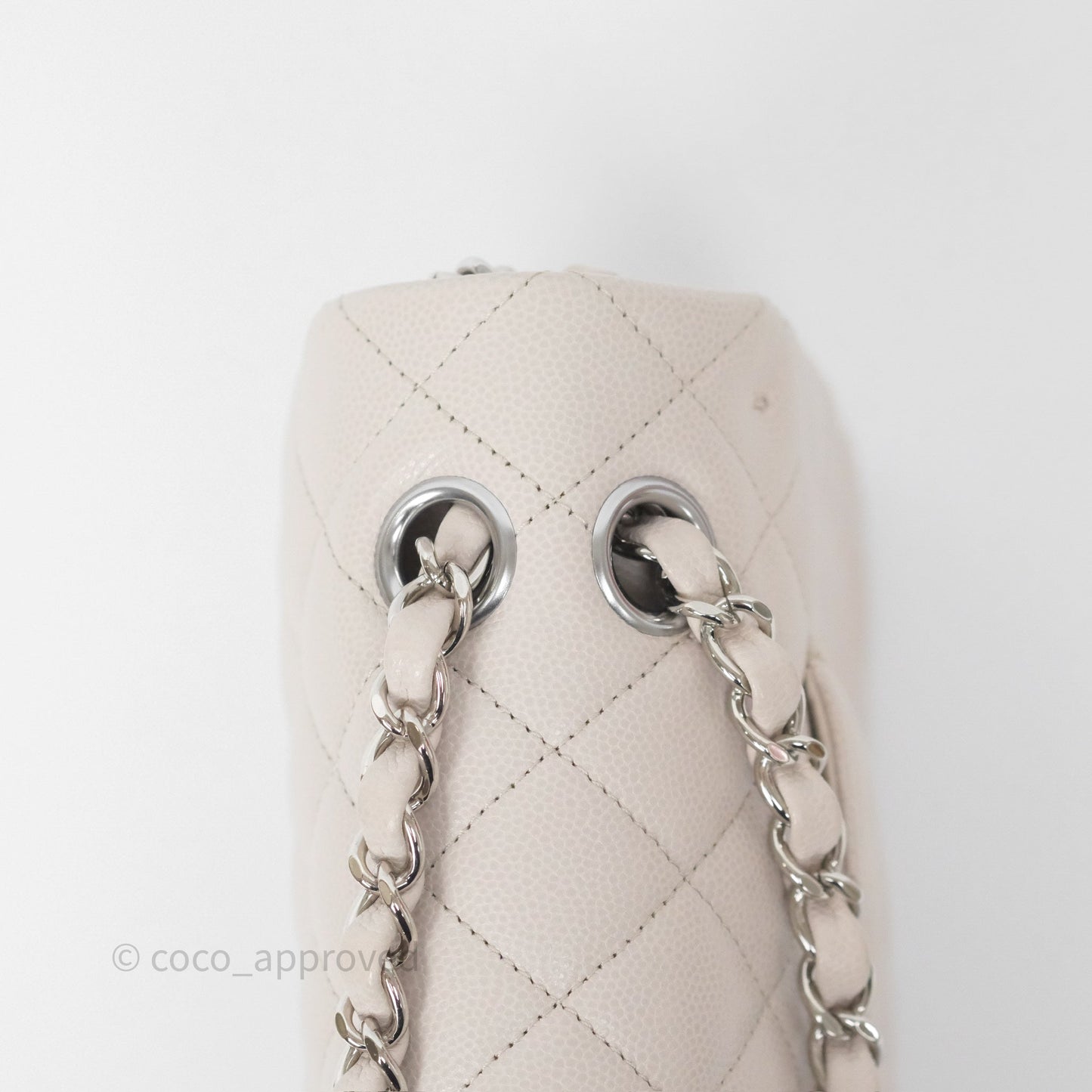 Chanel Classic M/L Medium Flap Quilted Stone Ivory Caviar Silver Hardware