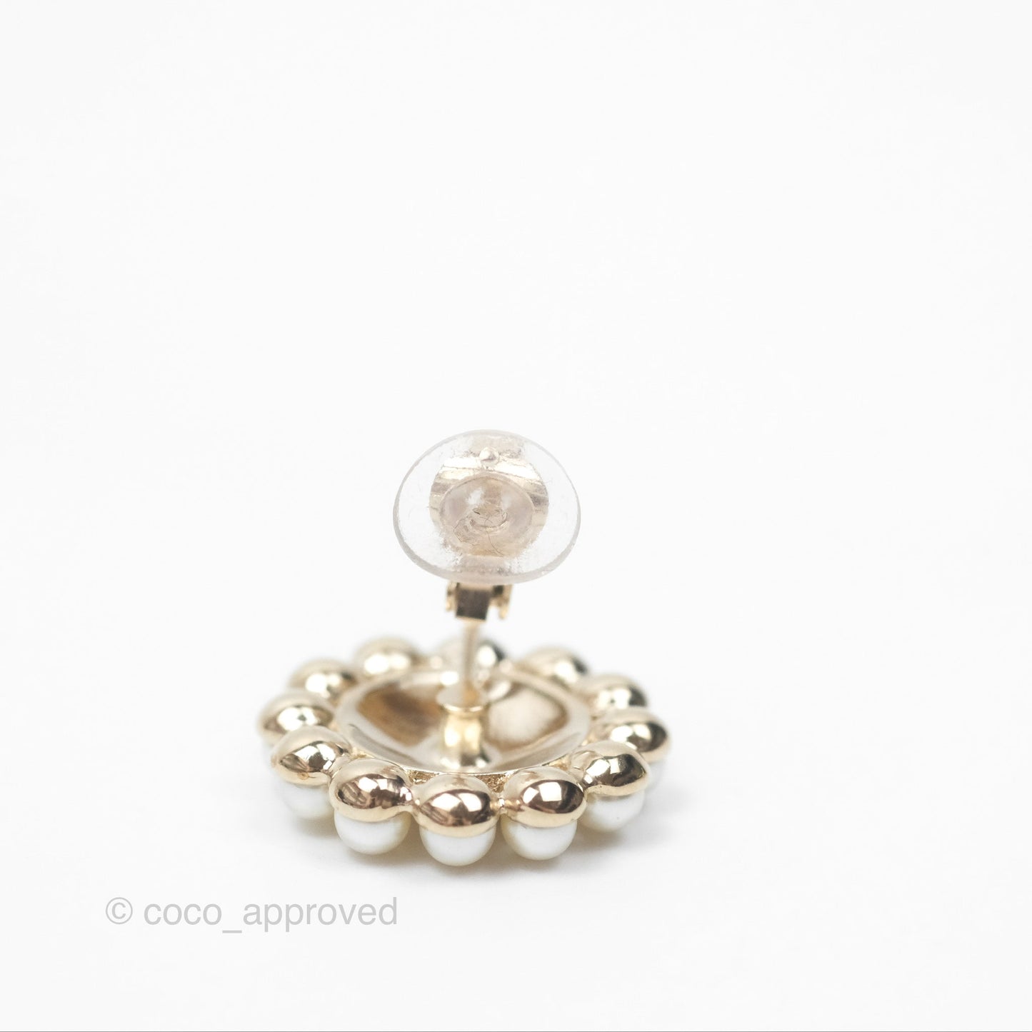 Chanel CC Pearl Round Ear Clips Gold Tone 20S