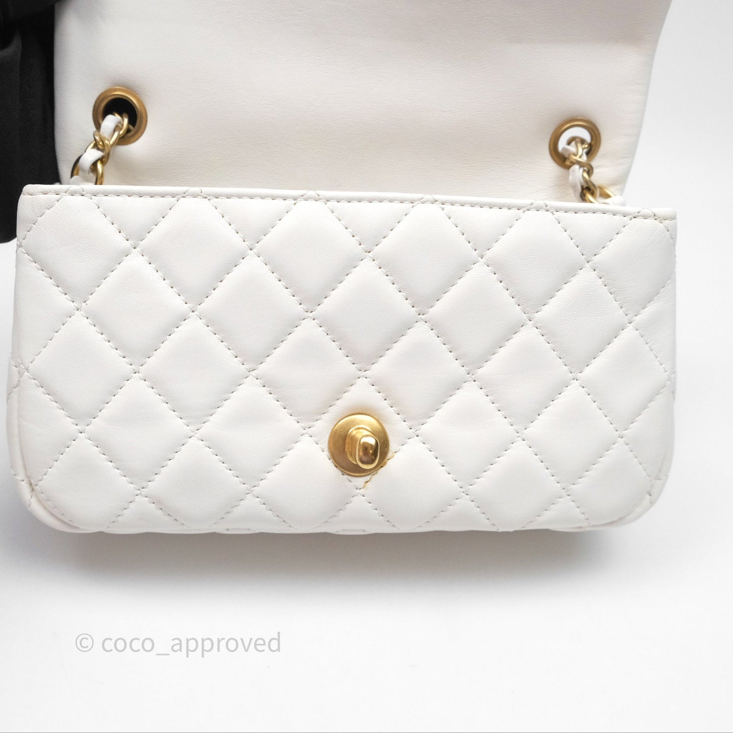 Chanel Mini Rectangular Pearl Crush Quilted White Lambskin Aged Gold Hardware