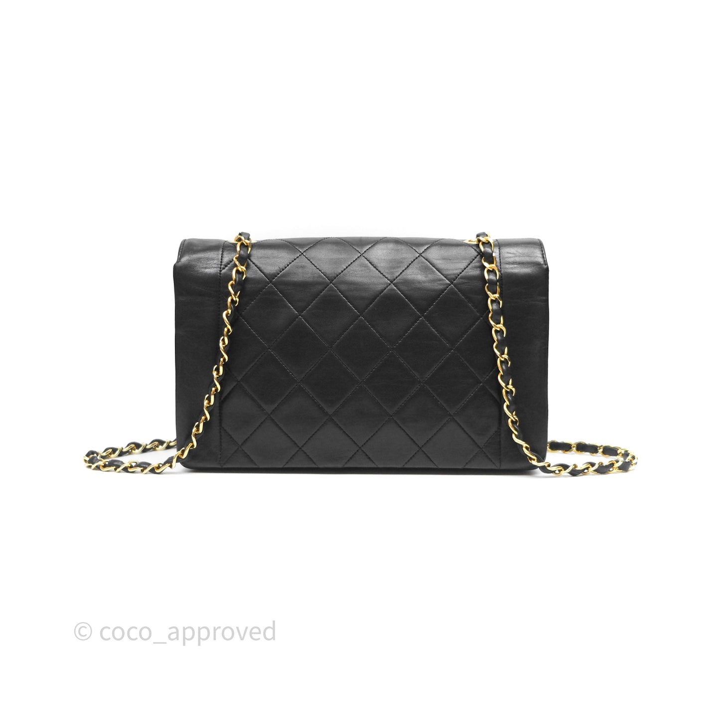 Chanel Vintage Medium Quilted Diana Flap Bag Black Lambskin 24K Gold Hardware