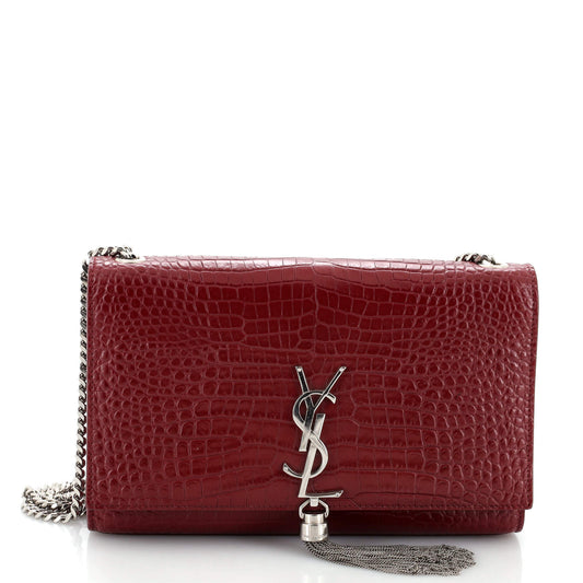 Luxury Saint Laurent Classic Monogram Tassel Crossbody Bag Crocodile Embossed Leather Medium