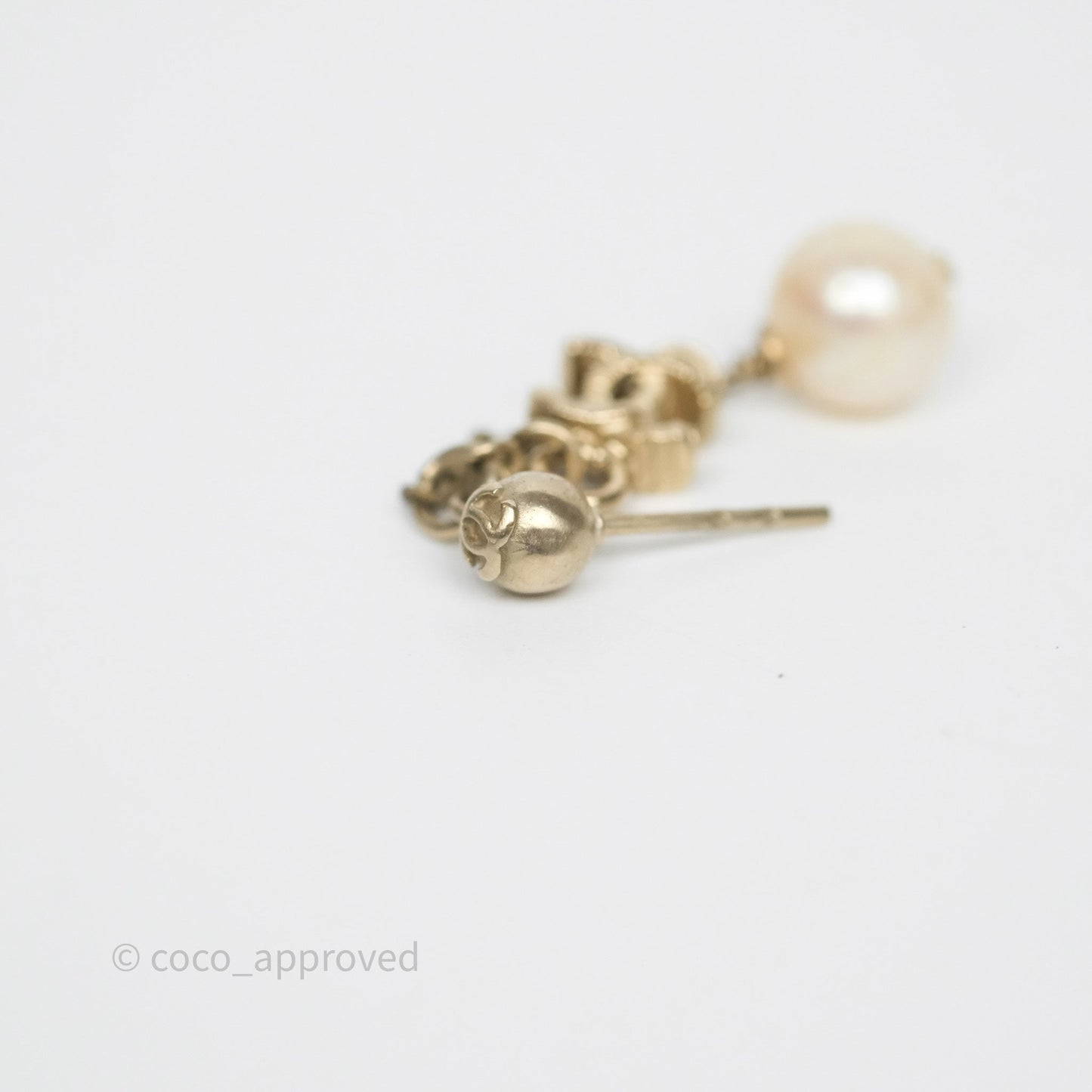 Chanel CC Pearl Drop Earrings Gold Tone