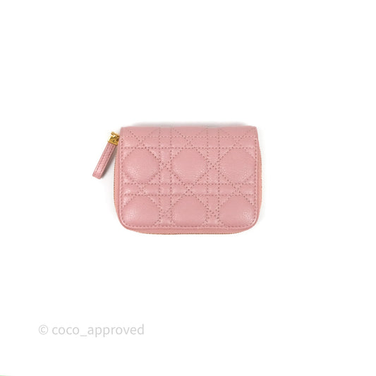 Christian Dior Medium Caro Scarlet Zipped Wallet Pink Cannage Calfskin