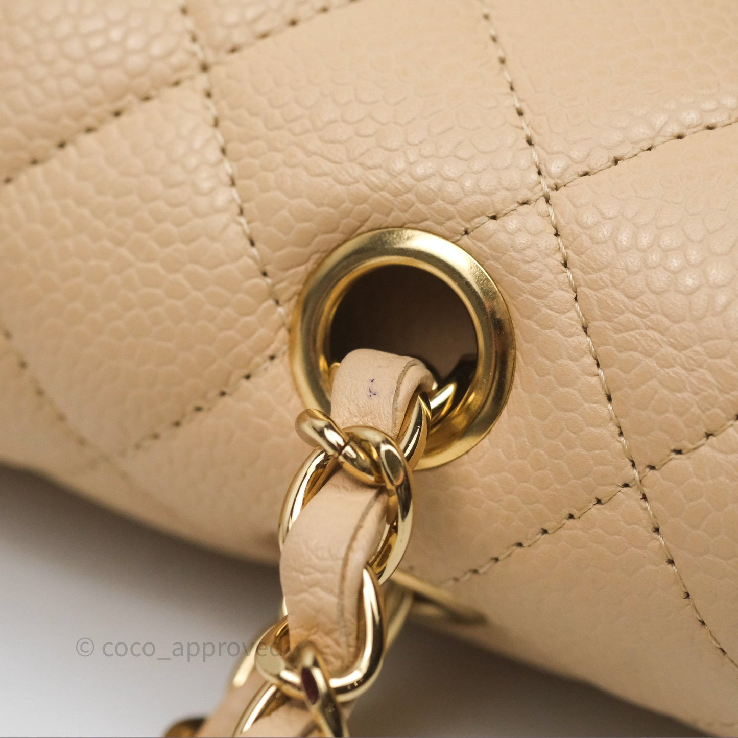 Chanel M/L Medium Classic Flap Quilted Beige Caviar Gold Hardware