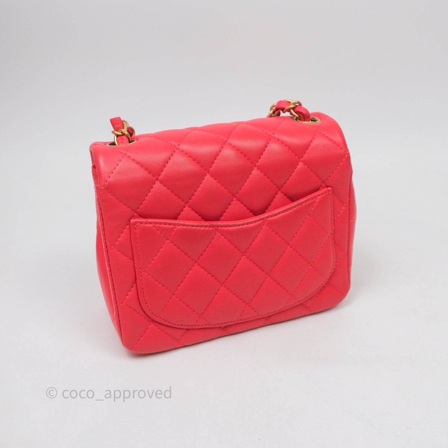 Chanel Mini Square Quilted Red Lambskin Aged Gold Hardware