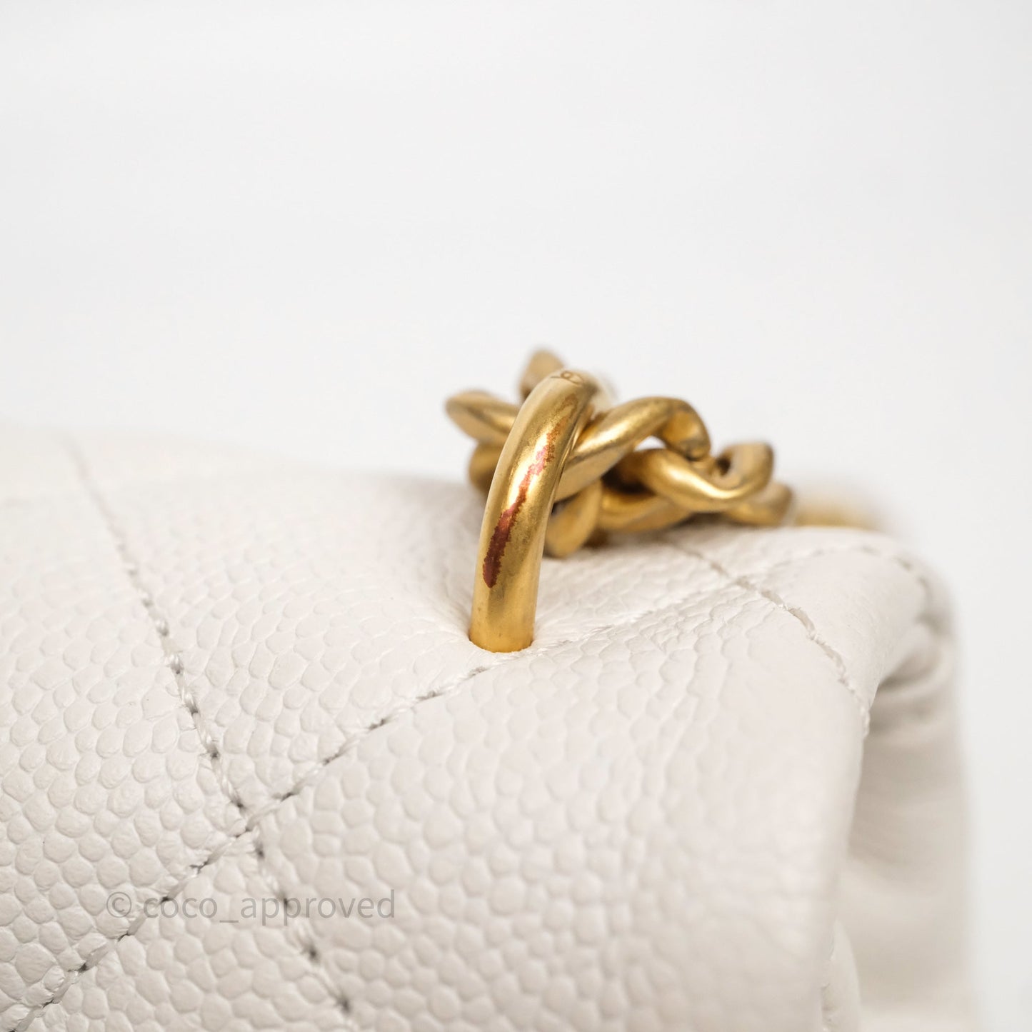 Chanel Heart Crush Mini Flap Bag White Caviar Aged Gold Hardware