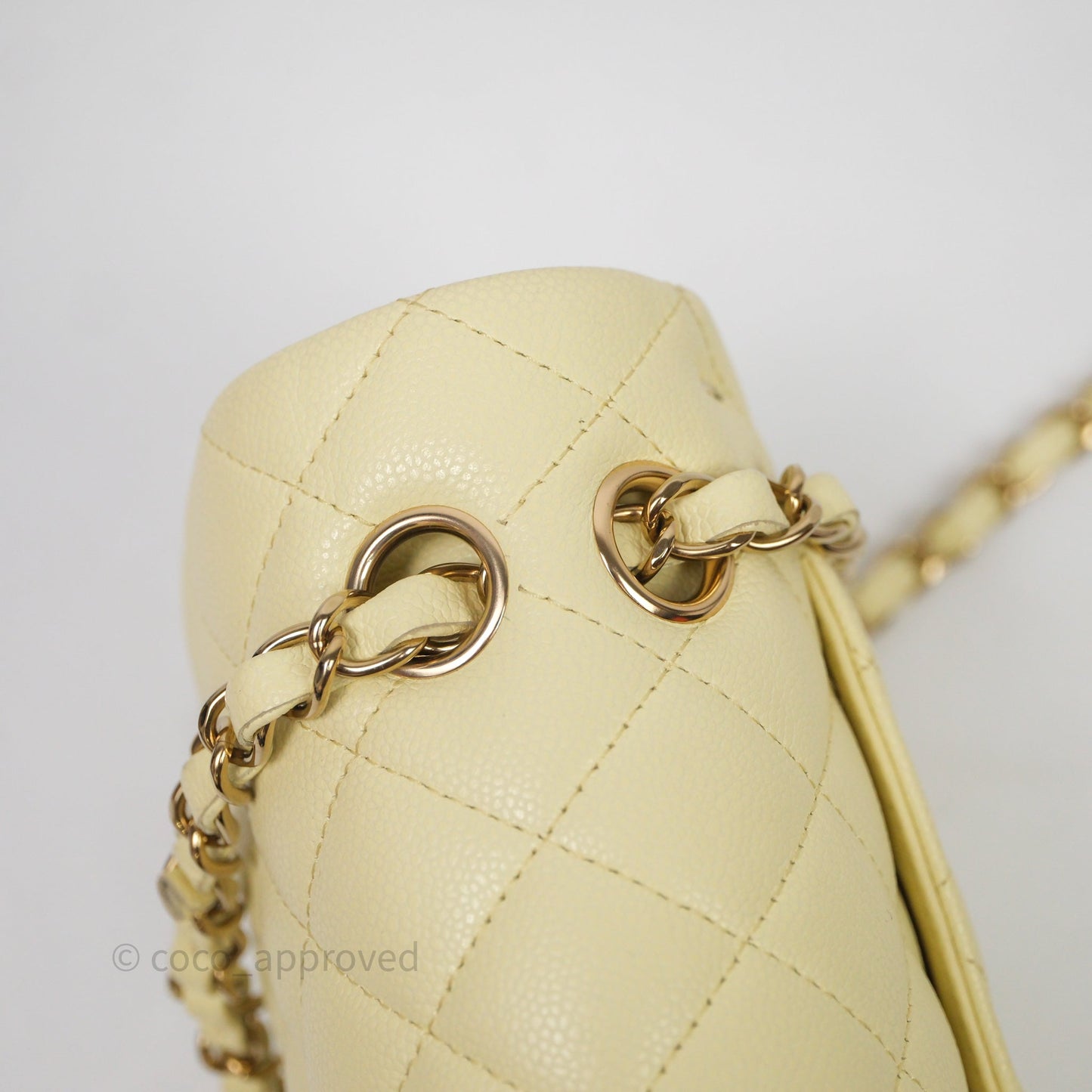 Chanel Small Classic Quilted Flap Light Yellow Caviar Gold Hardware
