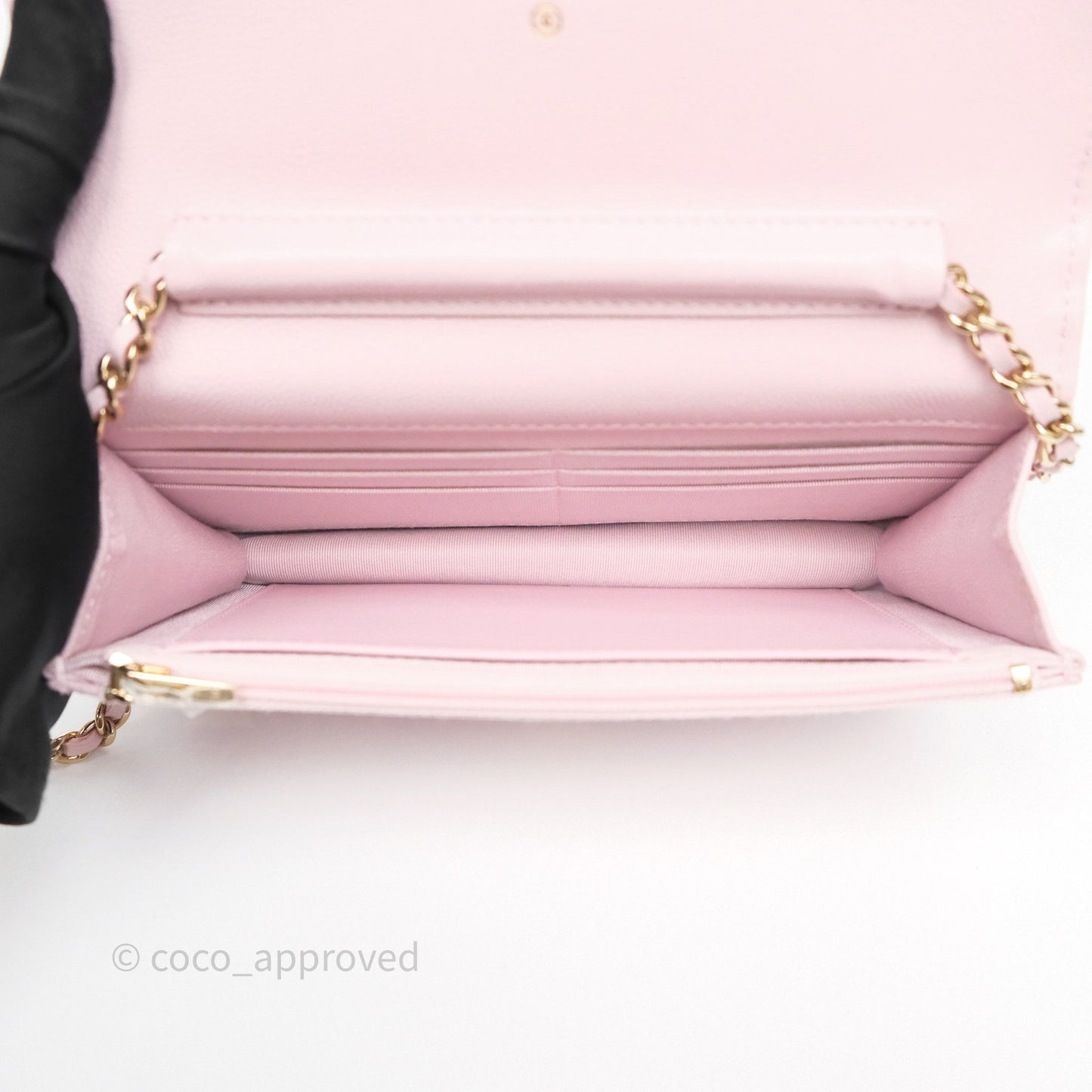 Chanel Classic Quilted Wallet On Chain WOC Pink Caviar Gold Hardware