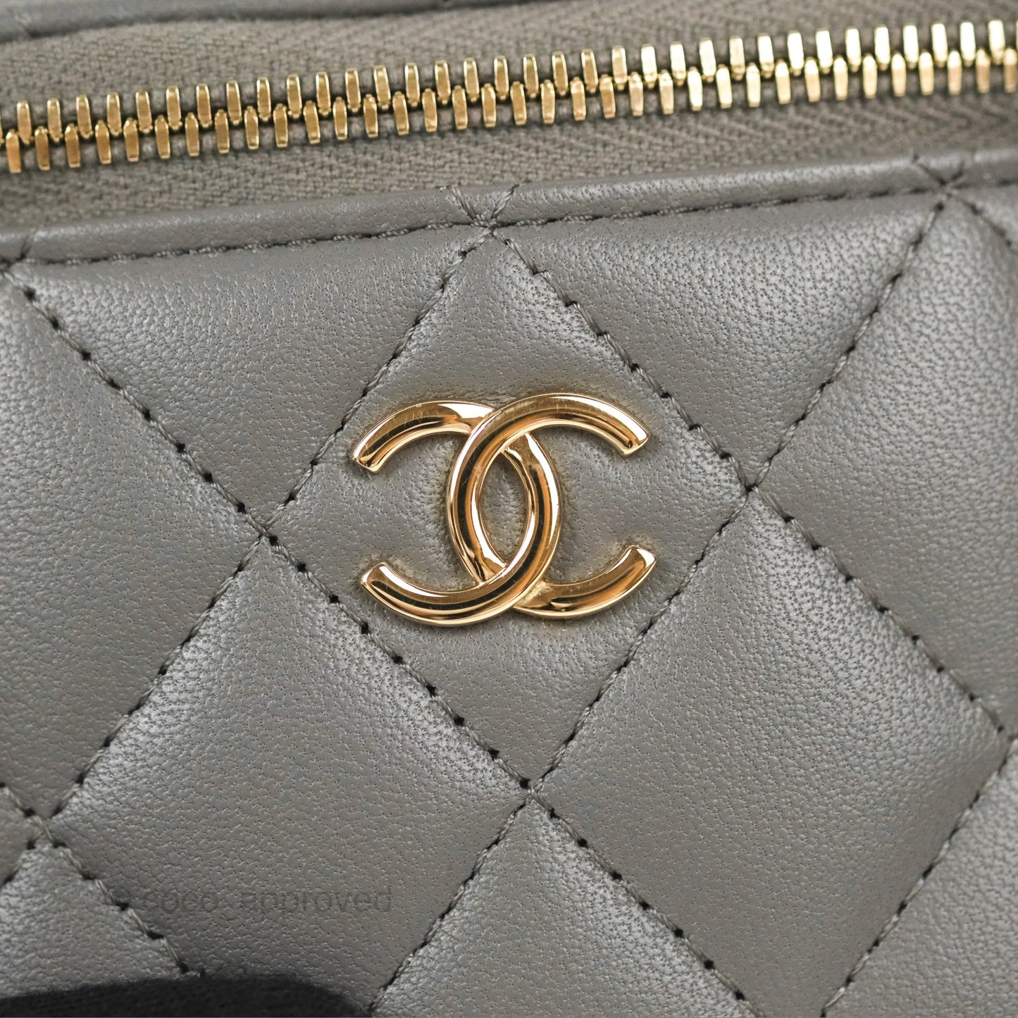 Chanel Mini Top Handle Vanity With Chain Dark Grey Lambskin Gold Hardware