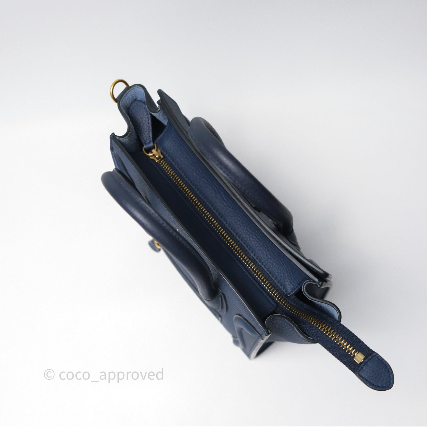 Celine Nano Luggage Handbag Navy Grained Calfskin Gold Hardware