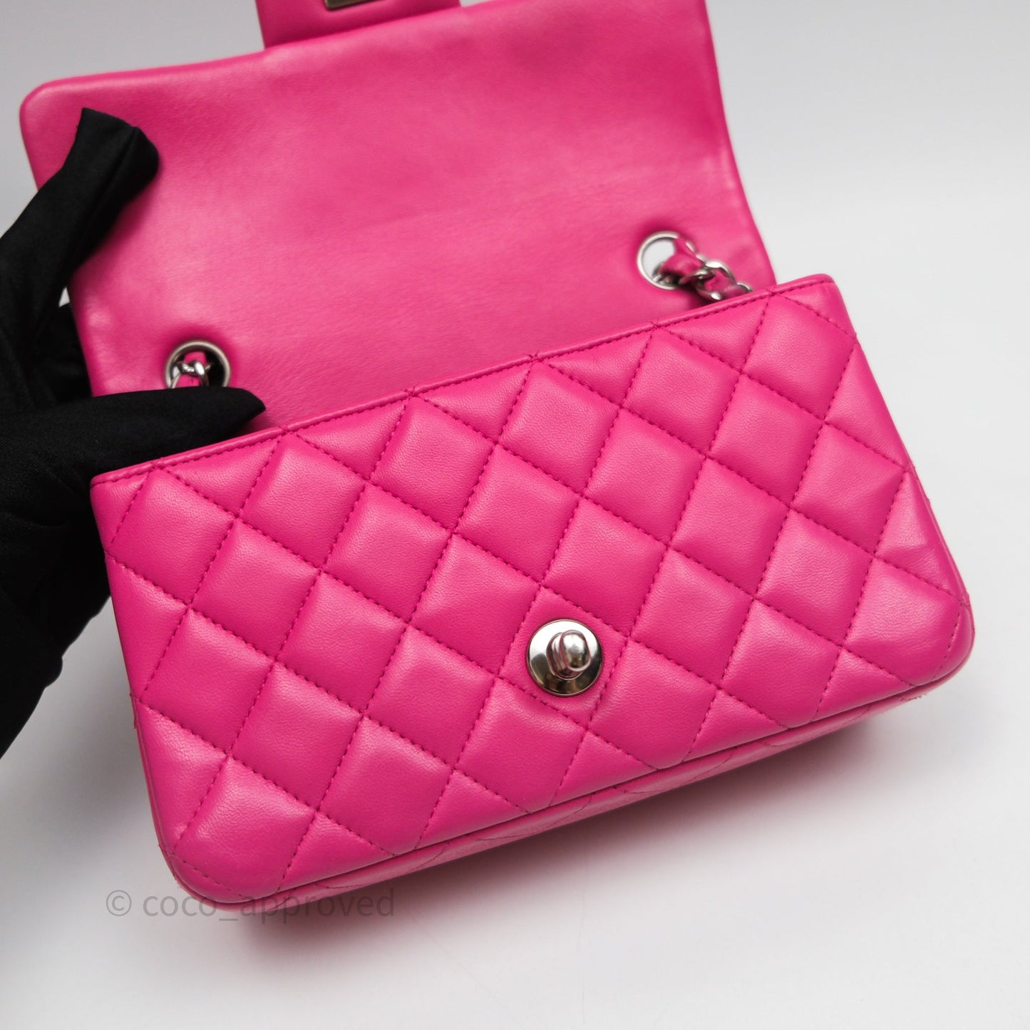 Chanel Mini Rectangular Quilted Dark Pink Lambskin Silver Hardware