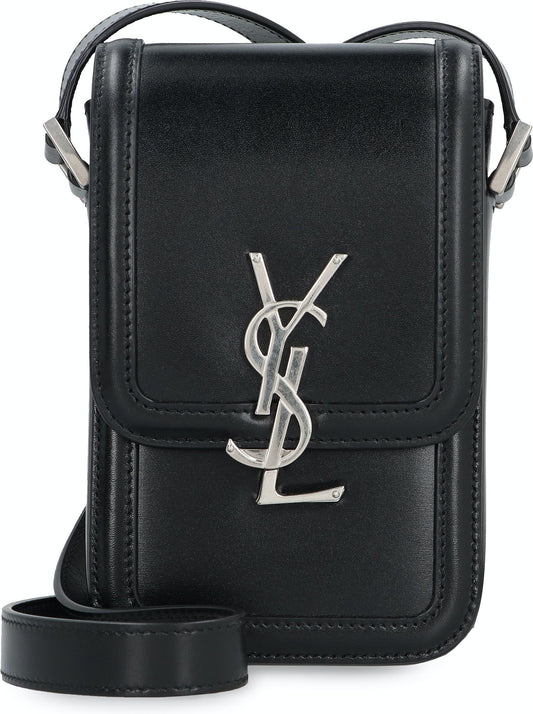 Luxury Saint Laurent Men's Solferino Leather Mini Crossbody Bag in Black | 7539630SX0E Color 1000