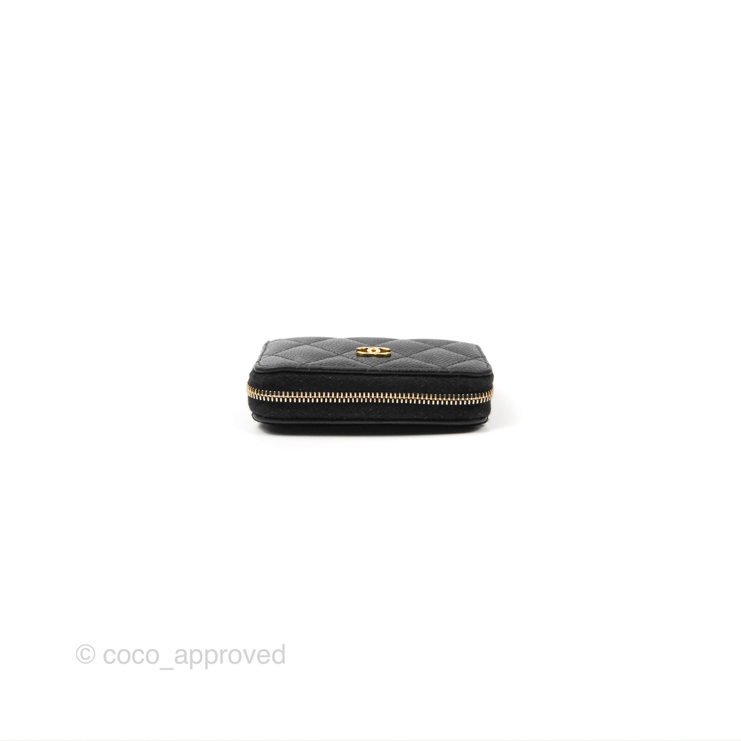 Chanel Quilted Zip Card Holder Black Caviar Gold Hardware