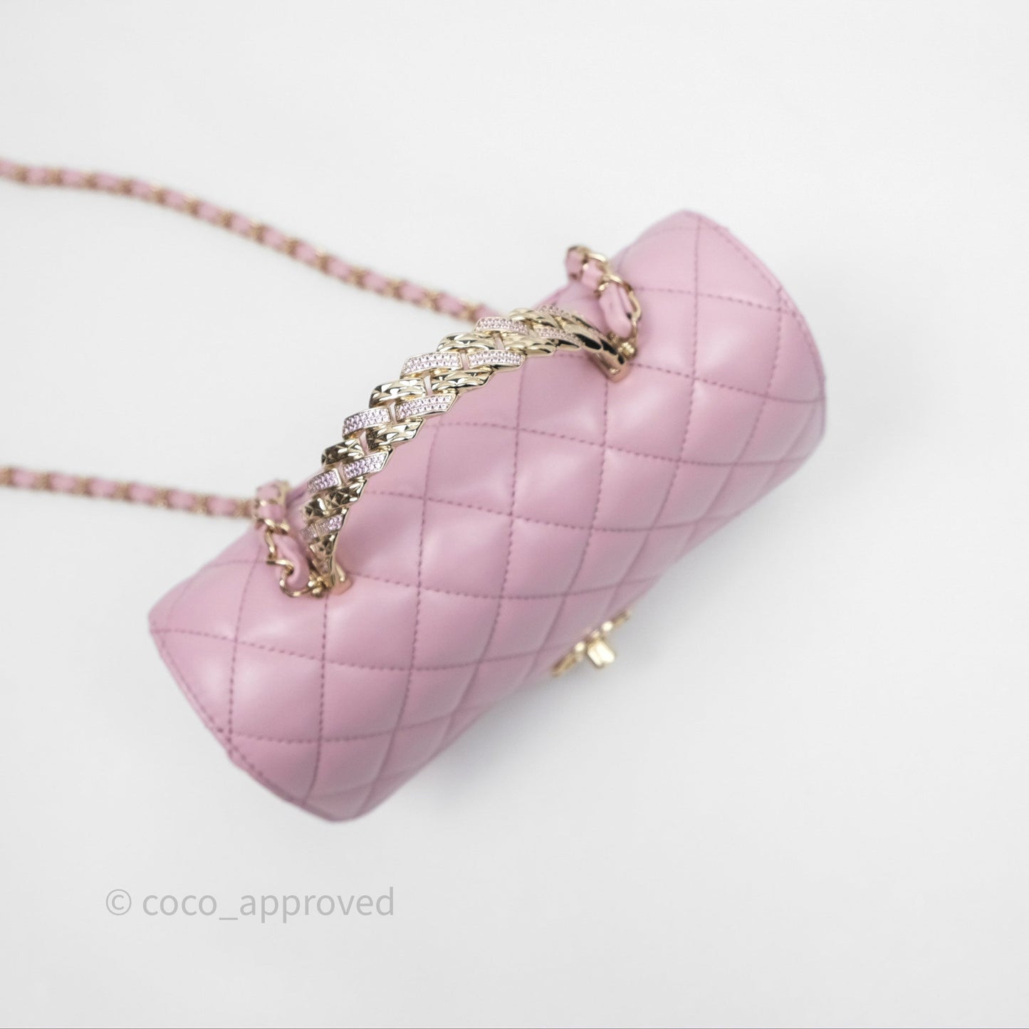 Chanel Logo Top Handle Mini Rectangular Flap Bag Pink Lambskin Gold Hardware