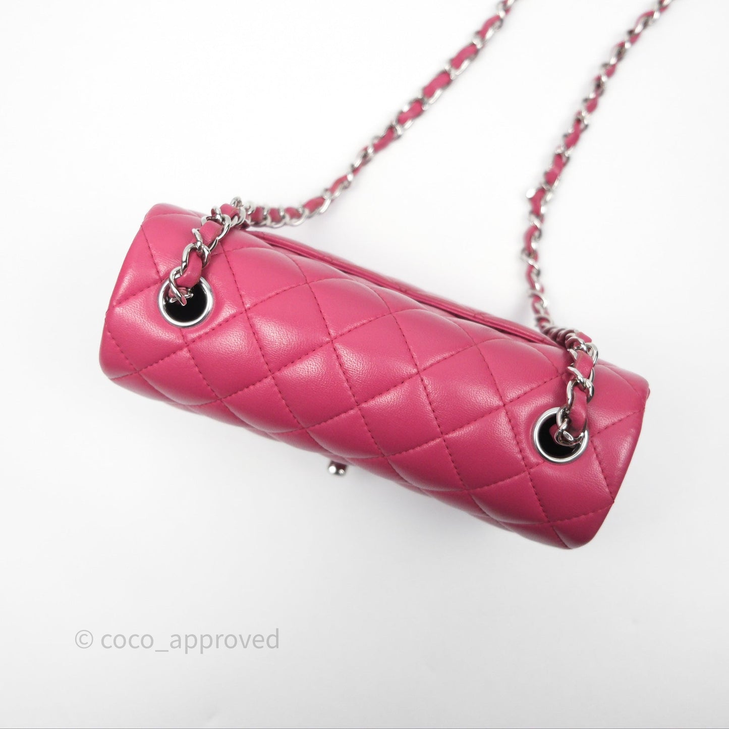Chanel Quilted Mini Rectangular Flap Dark Pink Lambskin Silver Hardware