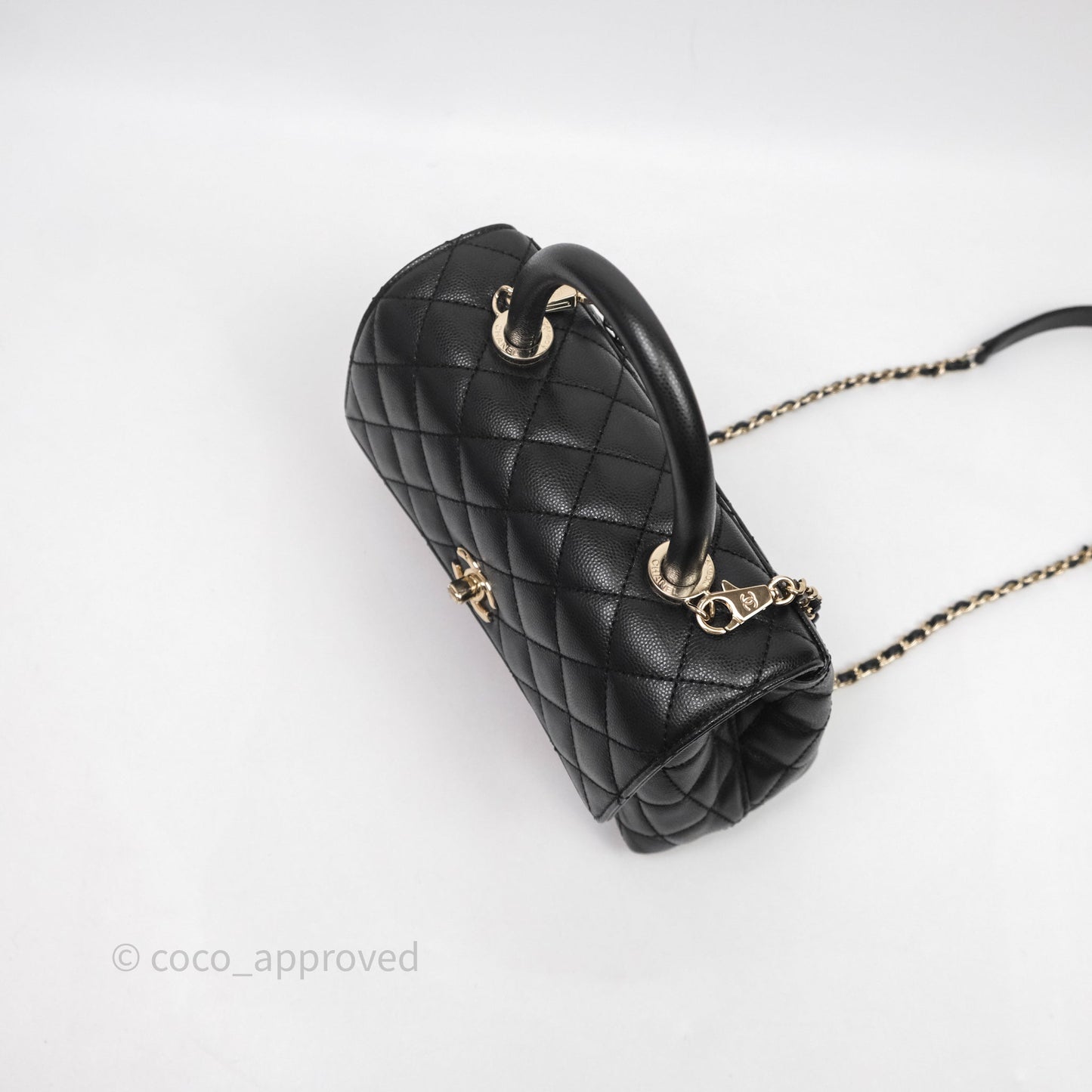 Chanel Small Quilted Coco Handle Black Caviar Gold Hardware