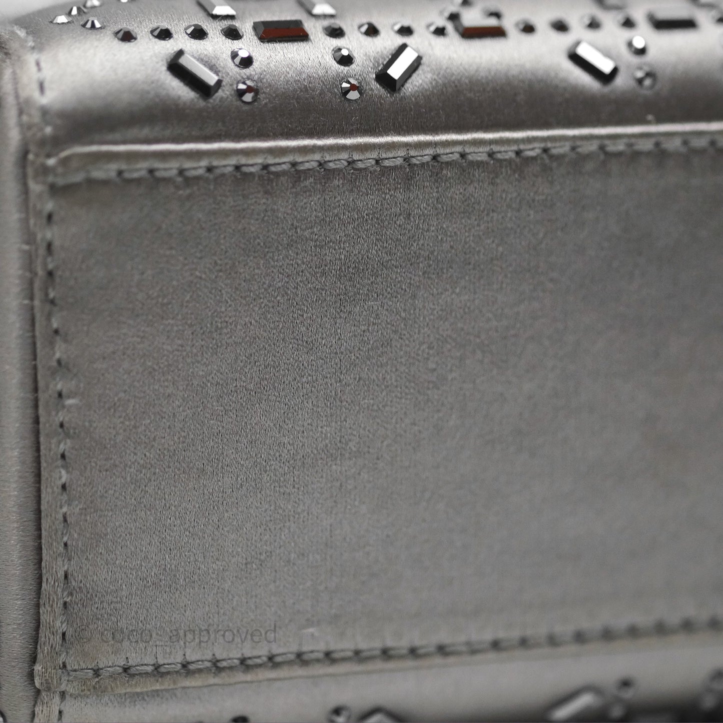 Christian Dior Mini Lady Dior Bag Grey Strass Cannage Satin Silver Hardware