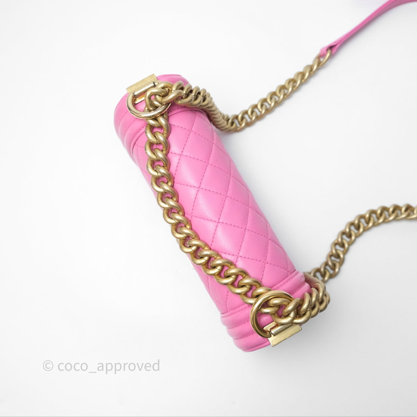 Chanel Small Boy Pink Calfskin Aged Gold Hardware
