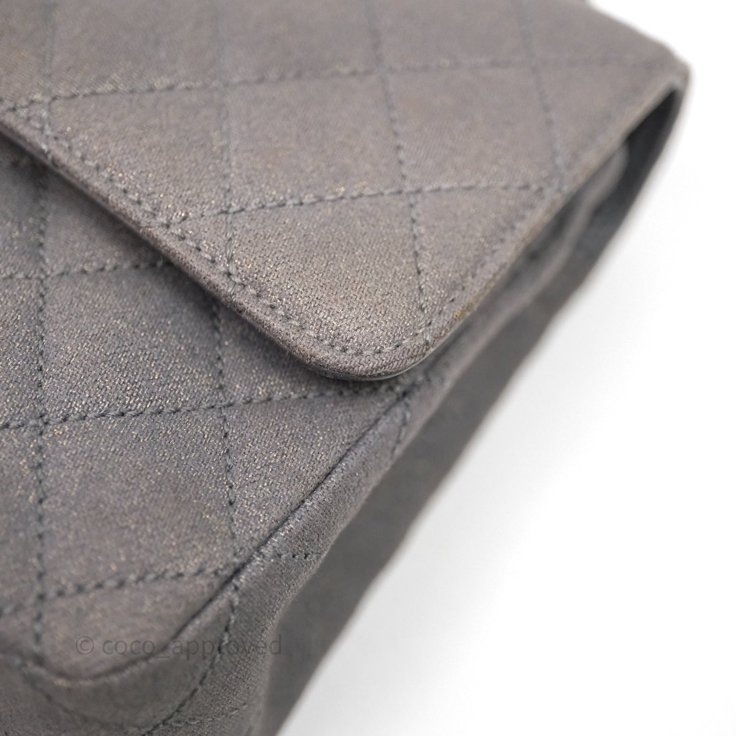 Chanel Classic M/L Medium Flap Quilted Iridescent Metallic Grey Canvas Silver Hardware