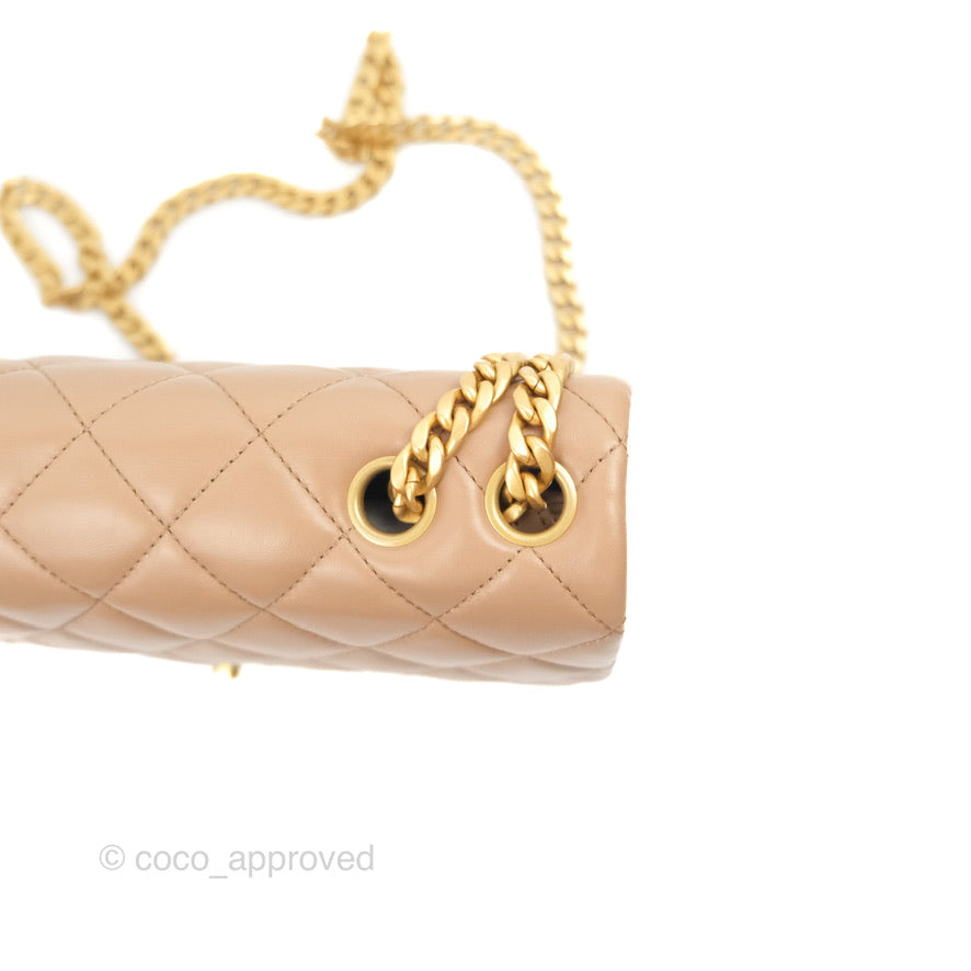 Chanel Flap Bag with Adjustable Strap Beige Lambskin Aged Gold Hardware 22K