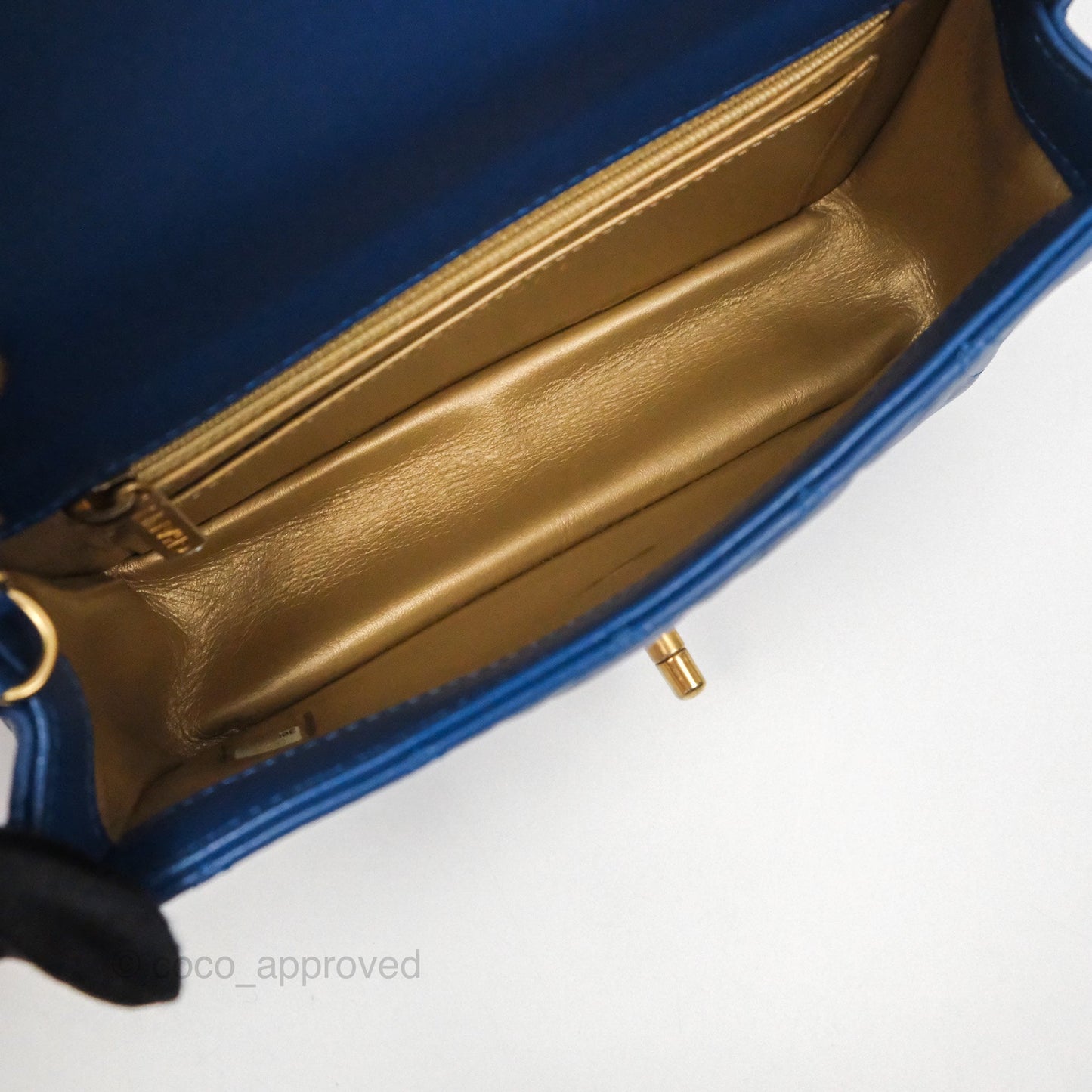 Chanel Mini Rectangular Pearl Crush Blue Lambskin Aged Gold Hardware