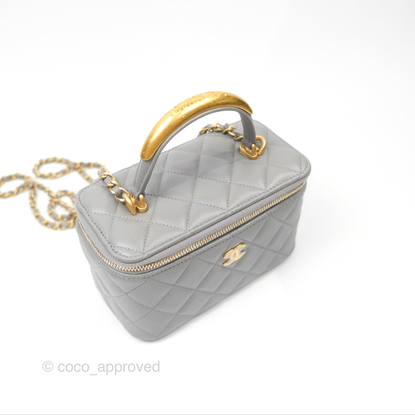 Chanel Vanity Rectangular Metal Top Handle Grey Lambskin Aged Gold Hardware