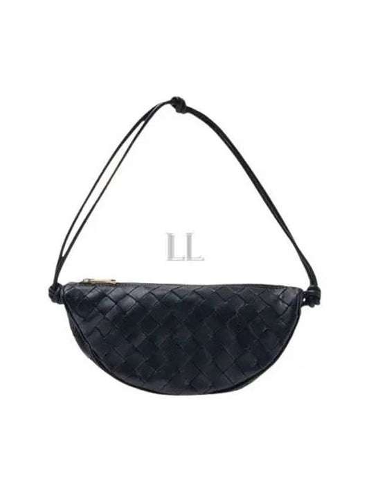Luxury Bottega Veneta Intrecciato Half Moon Shoulder Bag Black