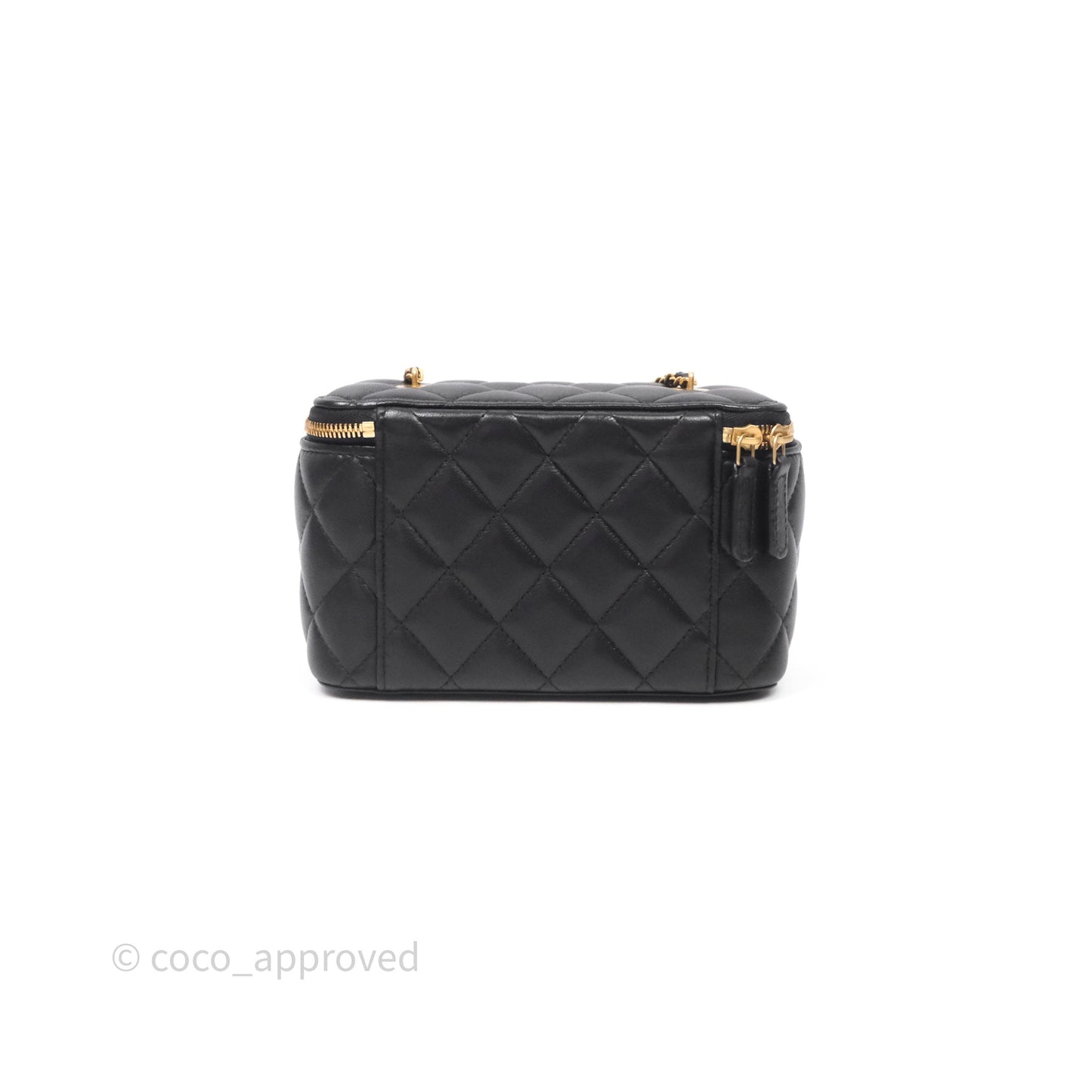 Chanel Vanity With COCO Heart Chain Black Lambskin Aged Gold Hardware