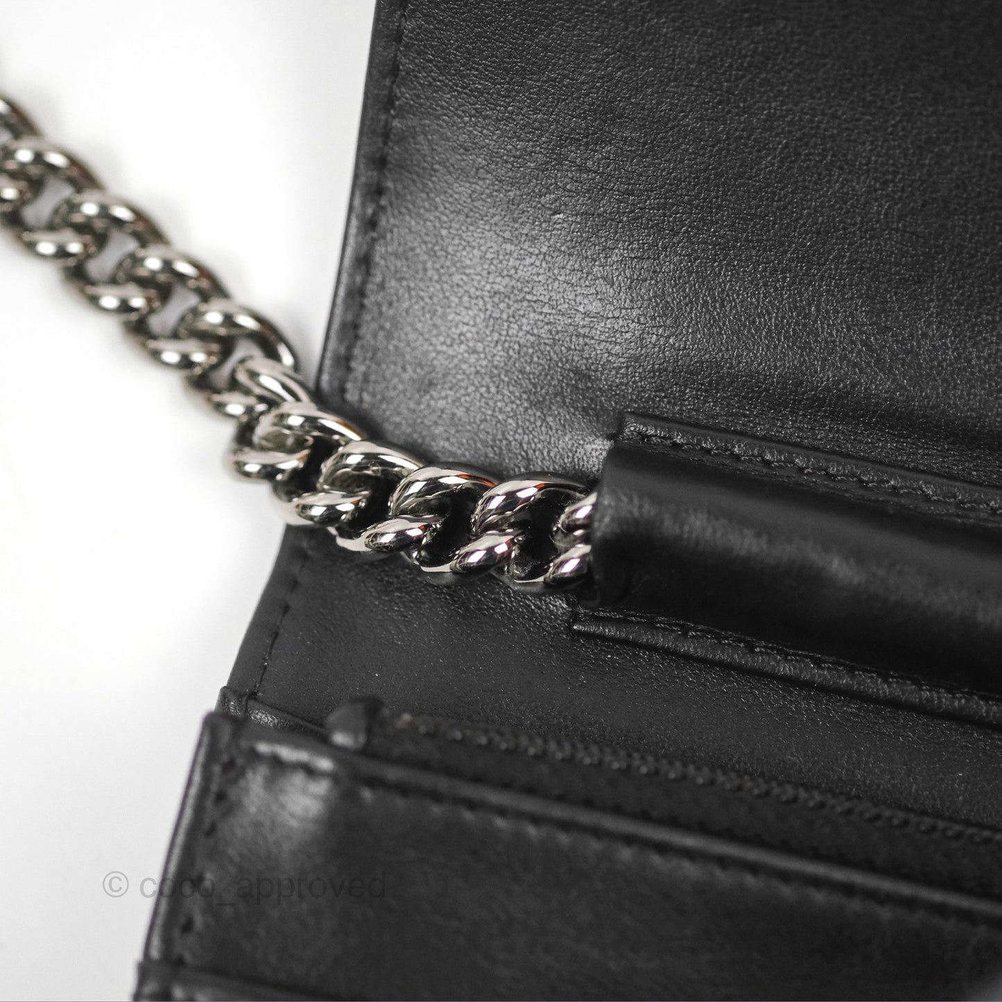 Chanel Quilted Boy Wallet on Chain WOC Black Aged Calfskin Gun Metal