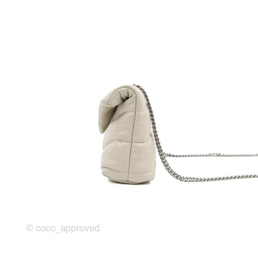 Saint Laurent Puffer Toy Bag Blanc Vintage Lambskin Silver Hardware