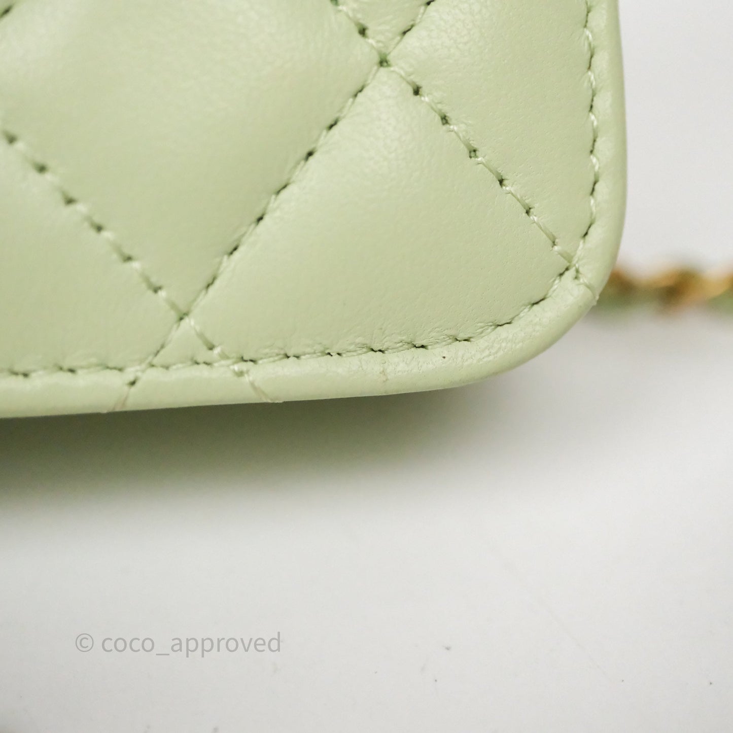 Chanel Pearl Crush Mini Clutch Belt Bag Green Lambskin Aged Gold Hardware