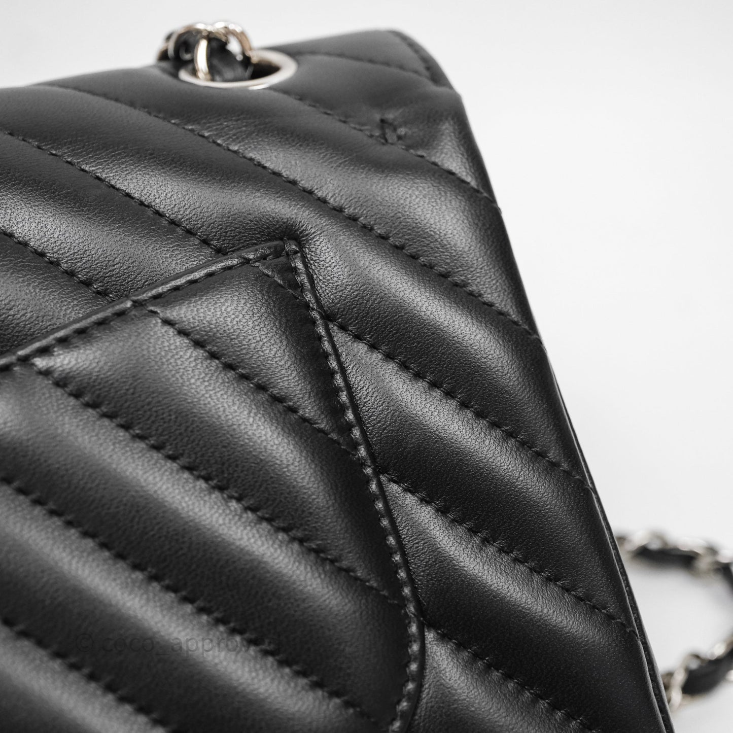 Chanel Small Classic Chevron Flap Black Lambskin Silver Hardware