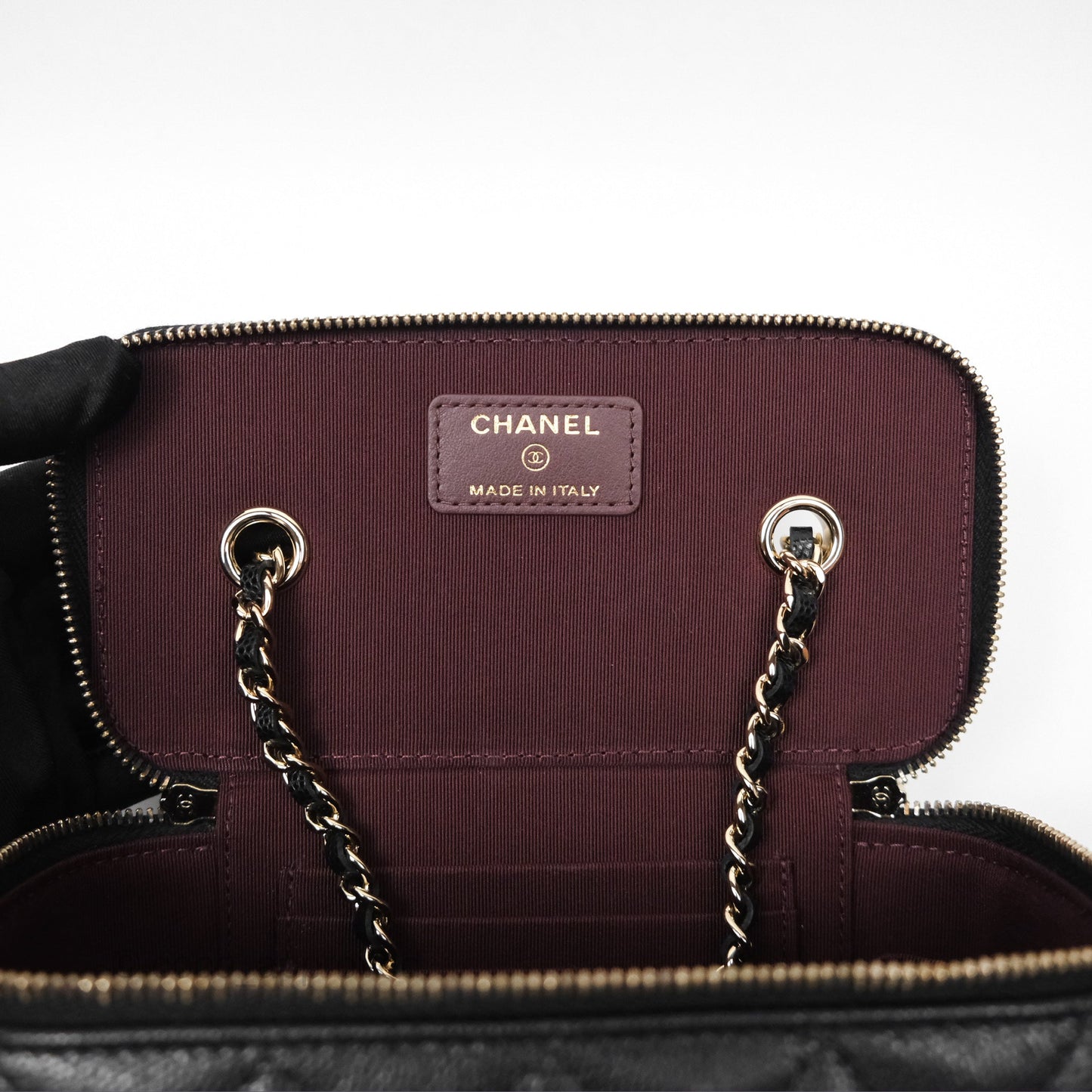 Chanel Vanity Rectangular With Chain Black Caviar Gold Hardware