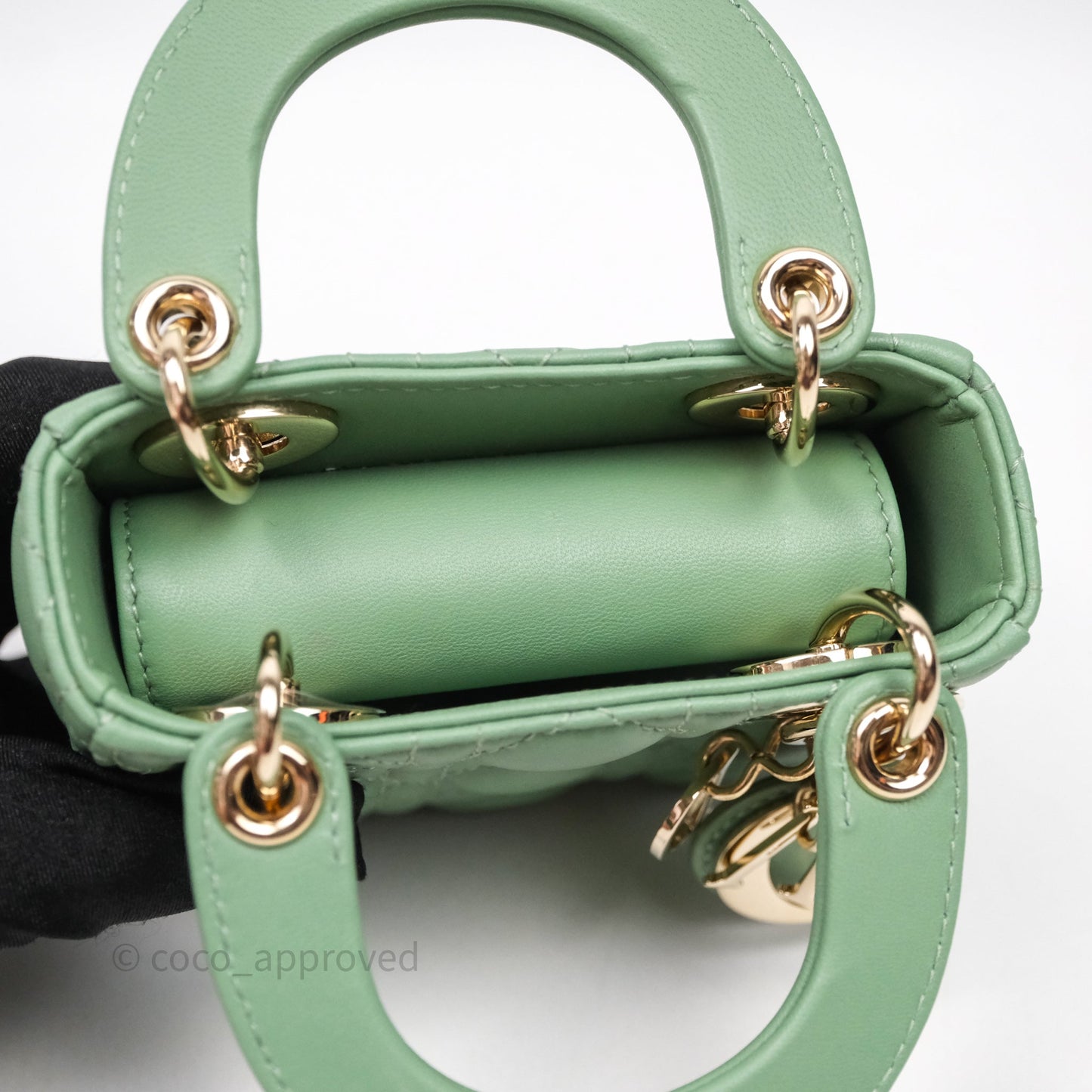 Christian Dior Micro Lady Dior Green Lambskin Cannage Gold Hardware