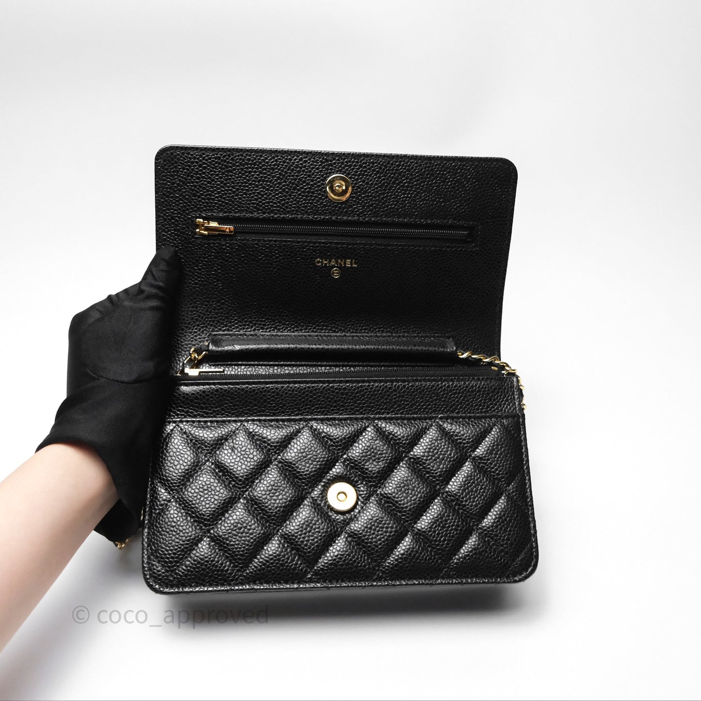 Chanel Quilted WOC Black Caviar Gold Hardware