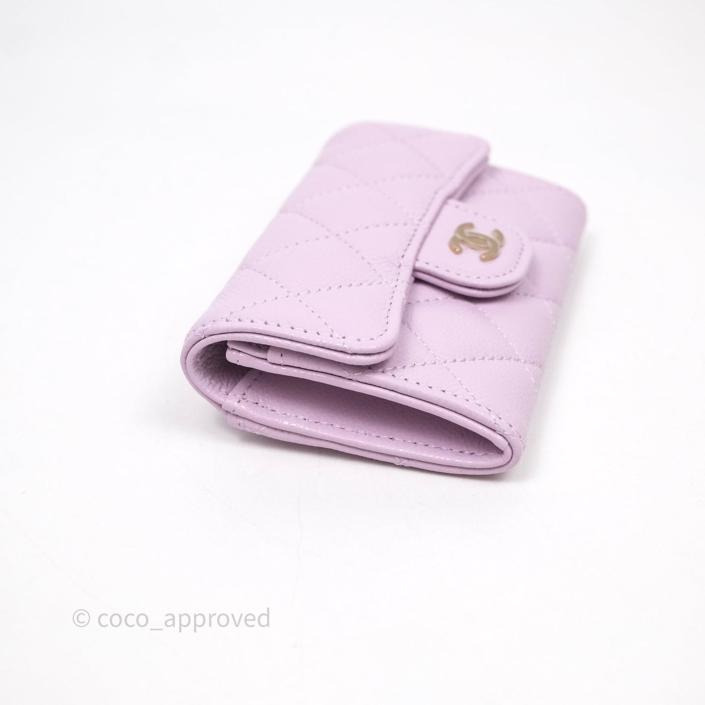 Chanel Quilted Flap Card Holder Purple Caviar Gold Hardware
