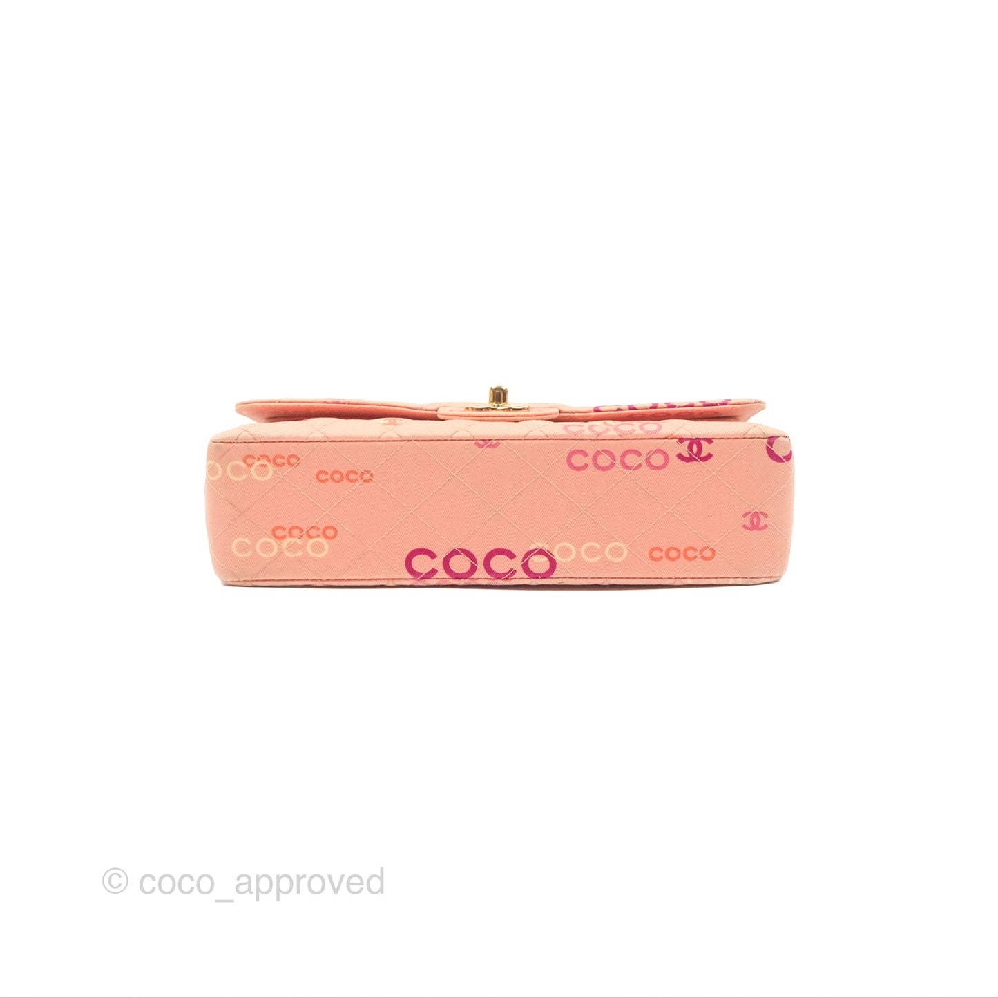 Chanel Coco Logo Medium Classic Flap Quilted Coral Pink Canvas Gold Hardware