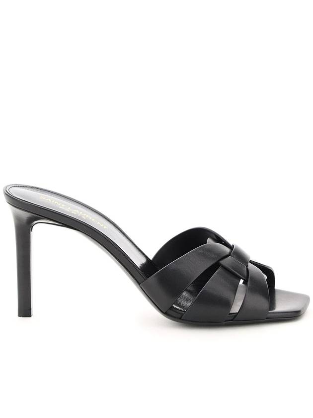 Luxury Saint Laurent Tribute Leather Sandal Heels Black