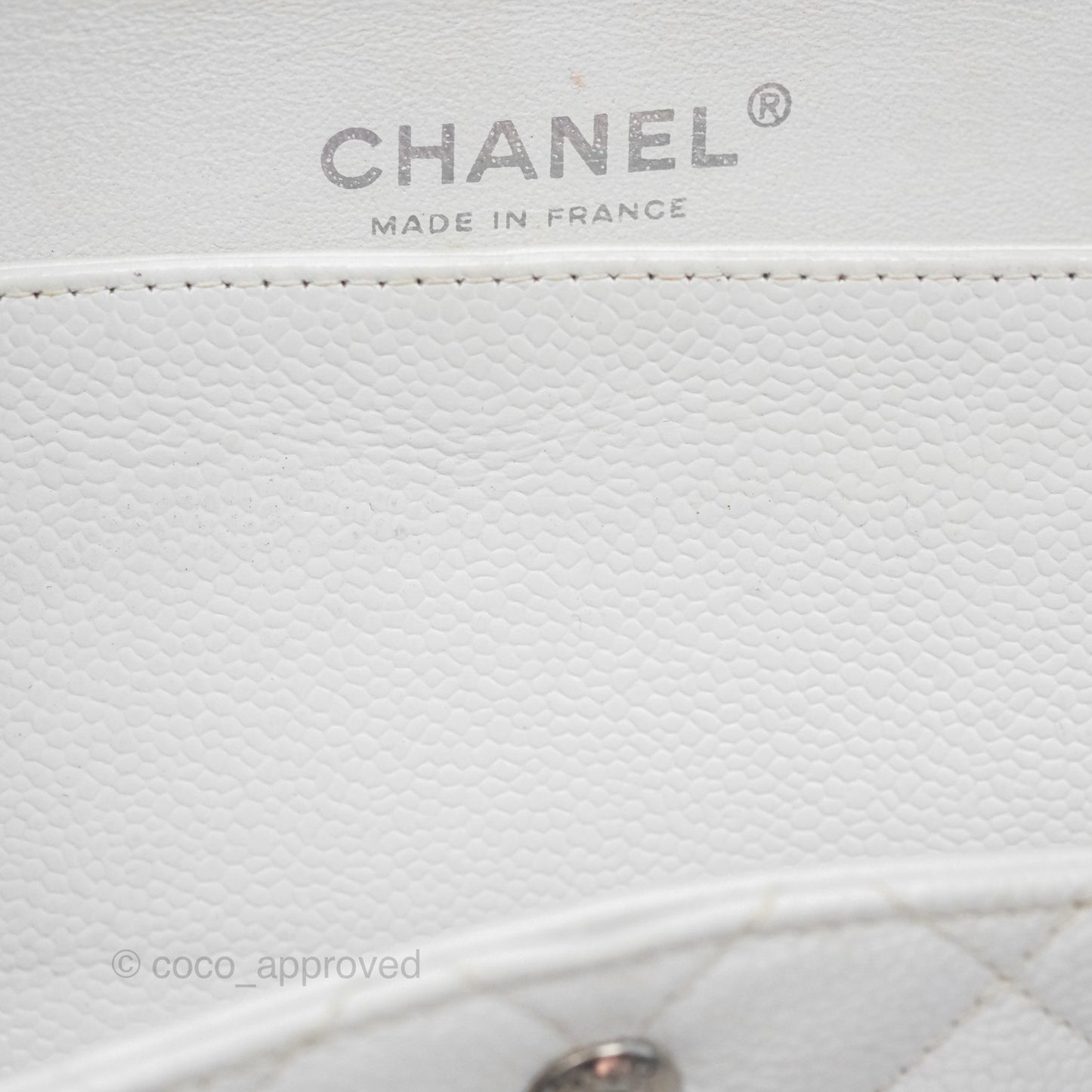 Chanel Classic M/L Medium Double Flap White Caviar Silver Hardware